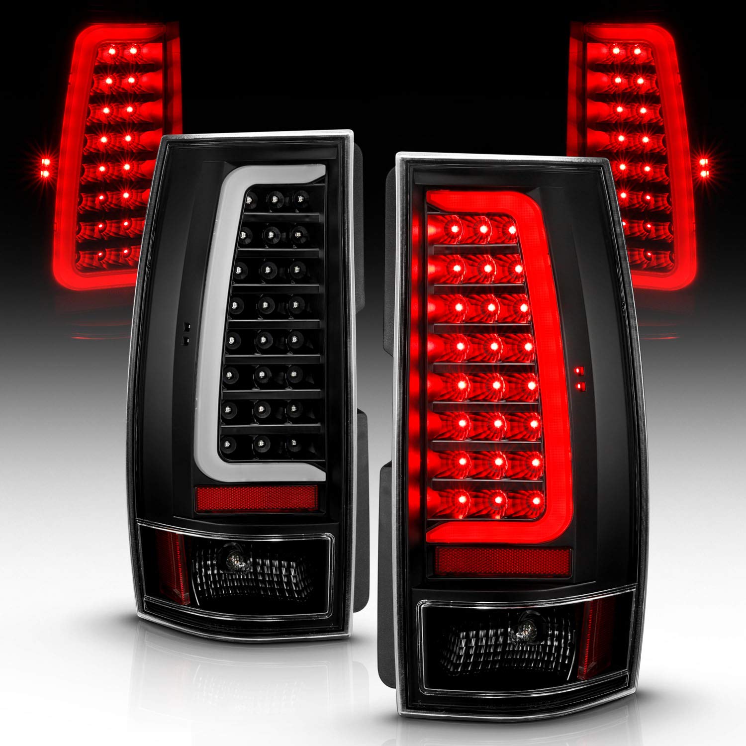 Amerilite For 2007-2014 Chevy Tahoe Suburban/Gmc Yukon Xl Denali Replacement Clear Black C-Type Led Tube Tail Lights Set - Passe