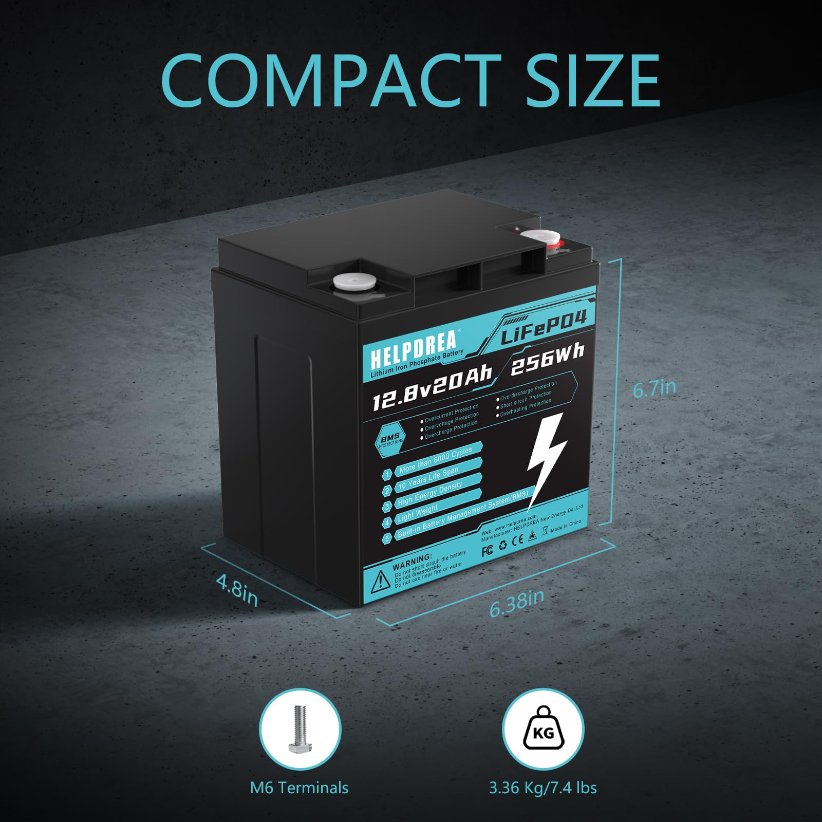 12.8V 20Ah Lifepo4 Lithium Battery, 6000+ Deep Cycle Rechargeable Battery With Bms For Rv, Solar System Home Energy Storage,Home