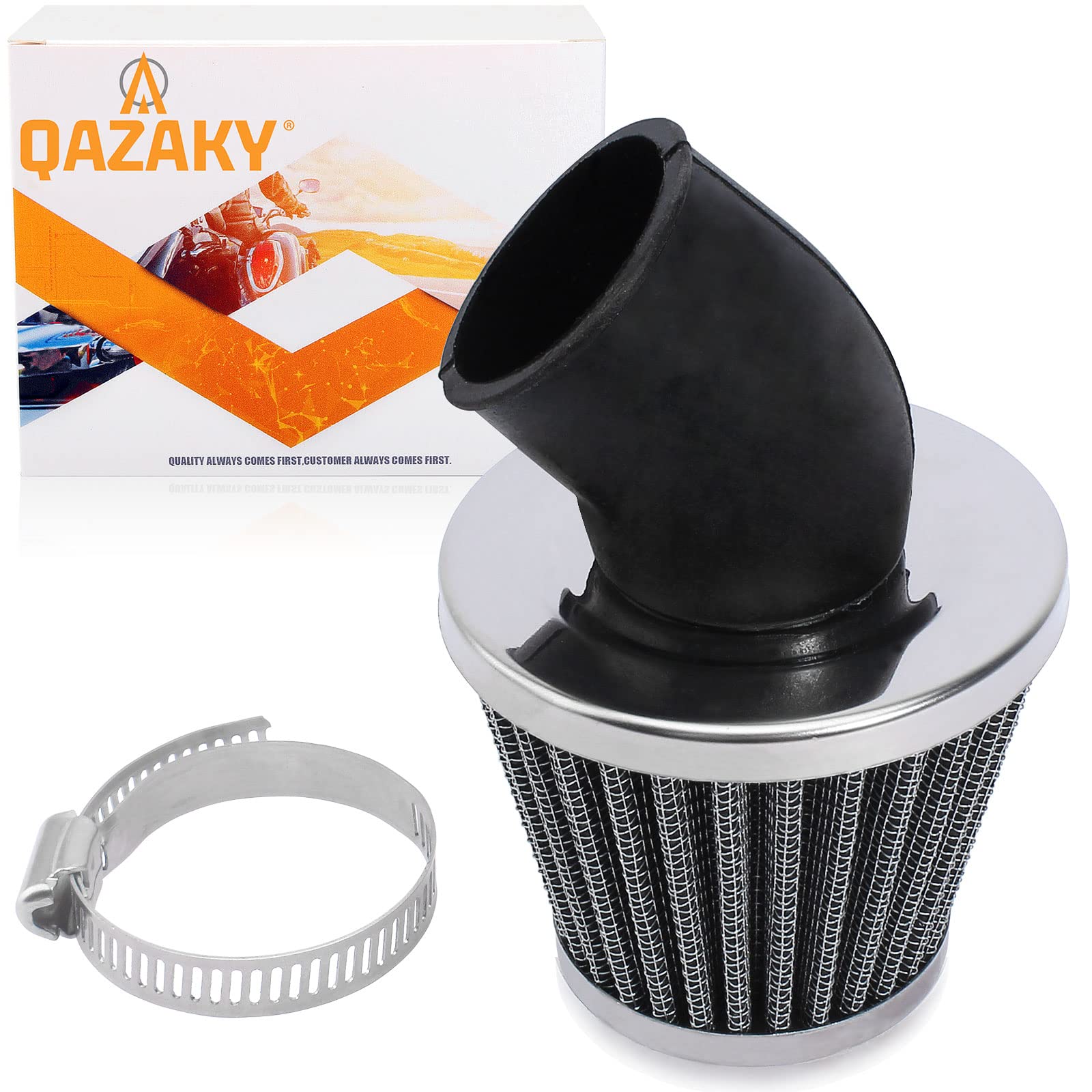 Qazaky 38Mm 39Mm 40Mm 1.5Inch Filter Cleaner 45 Degree Angled For 50Cc 70Cc 90Cc 110Cc 125Cc 150Cc 200Cc Motorcycle Atv Quad Scooter Gokart Moped Chopper Pit Dirt Pocket Mini Super Bike Gy6 1.5In