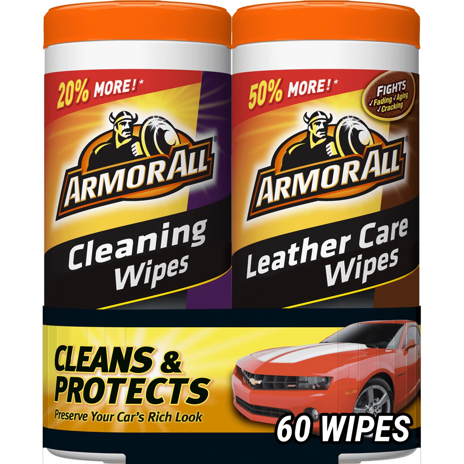 Armor All Car Cleaning Wipes And Leather Wipes, Use On Car Interior, Truck Interior And Motorcycle Interior, 30 Count Each, 2 Pa