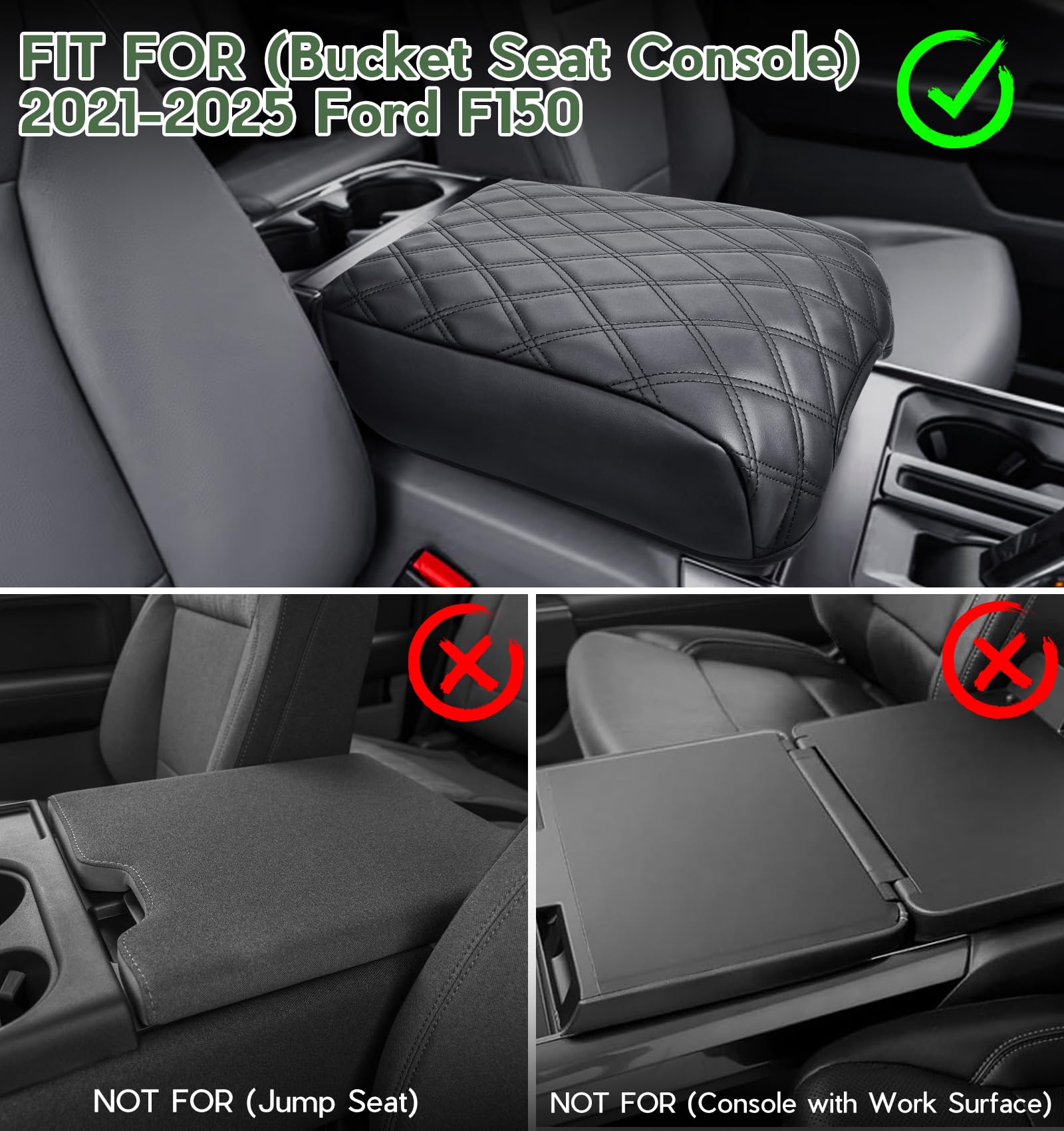 Center Console Cover For Ford F150 2021 2022 2023 2024 2025 Truck Interior Accessories, Pu Leather Armrest Middle Console Cover