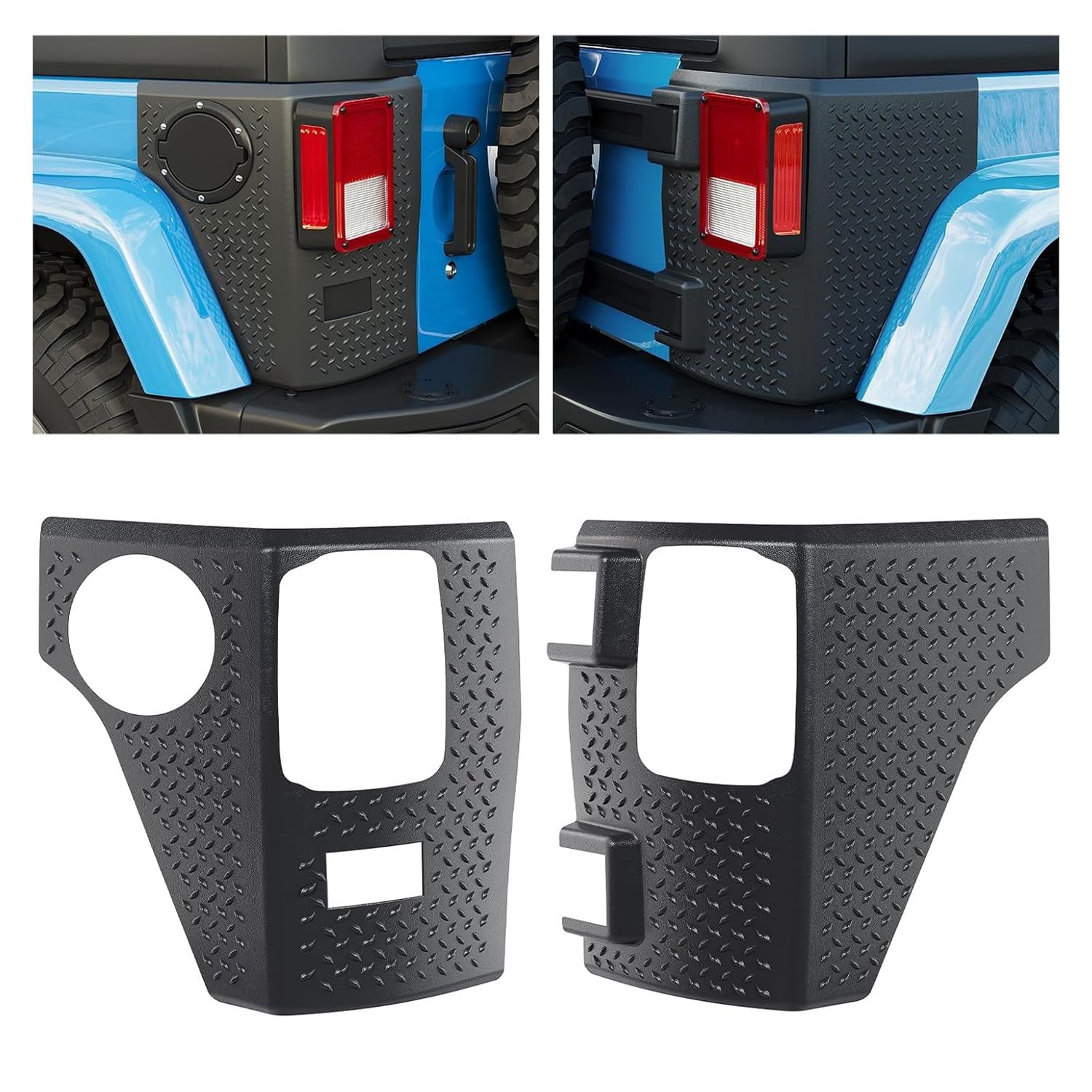 ECOTRIC Rear Corner Guards Body Armor Compatible with 2007-2018 Jeep Wrangler JK JKU Replacement for 11651.01 Tail Light Trim Co