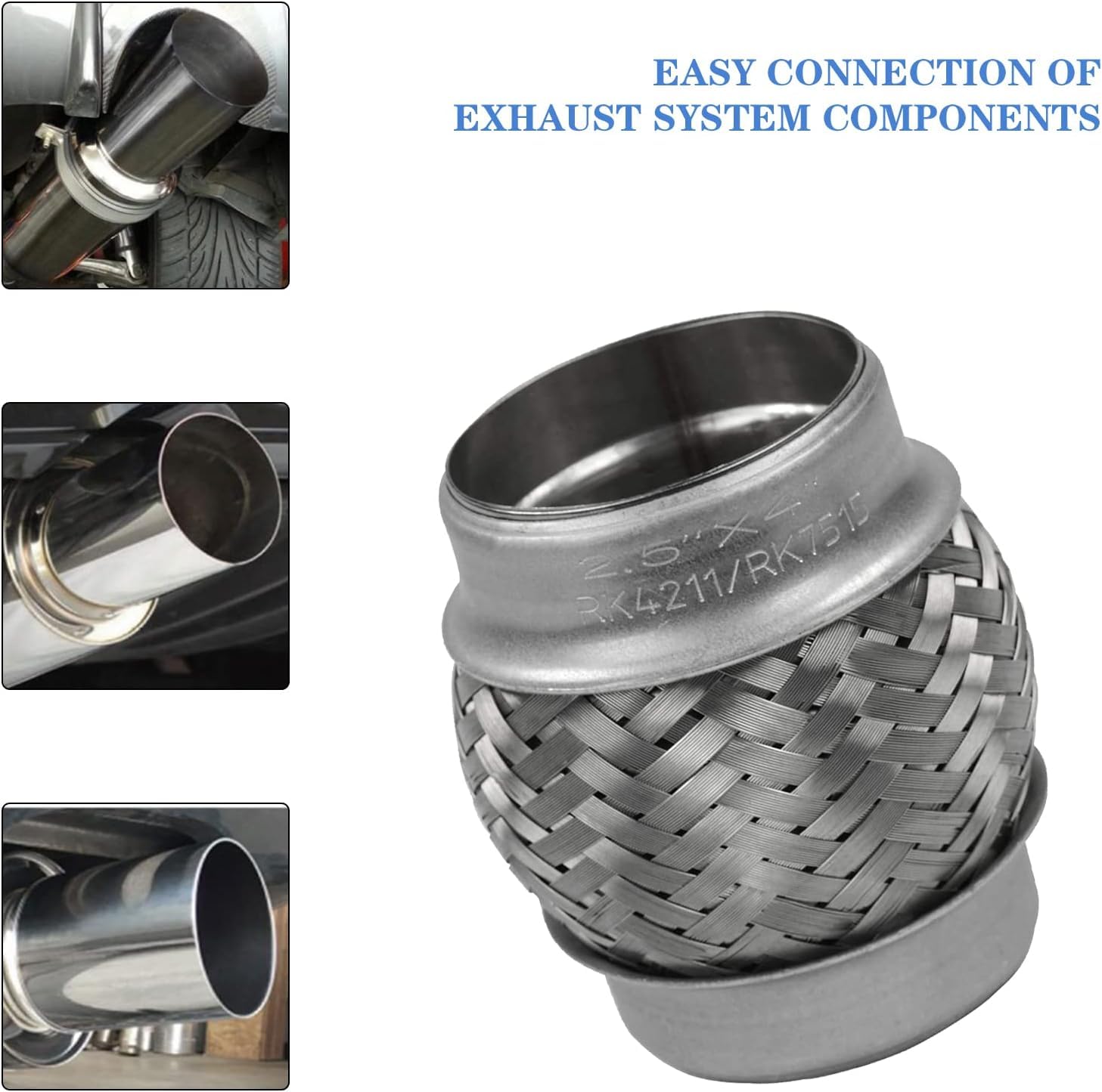 Rp Remarkable Power, Rk7515-2.5'' X 4'' Heavy Duty Stainless Steel Exhaust Flex Pipe