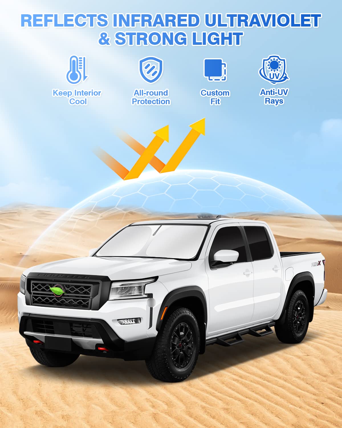 Canvcle Black Windshield Sun Shade for 2022-2026 Nissan Frontier - 5PCS Side & Rear Window Visor Privacy Cover, Keeps Vehicle Cool