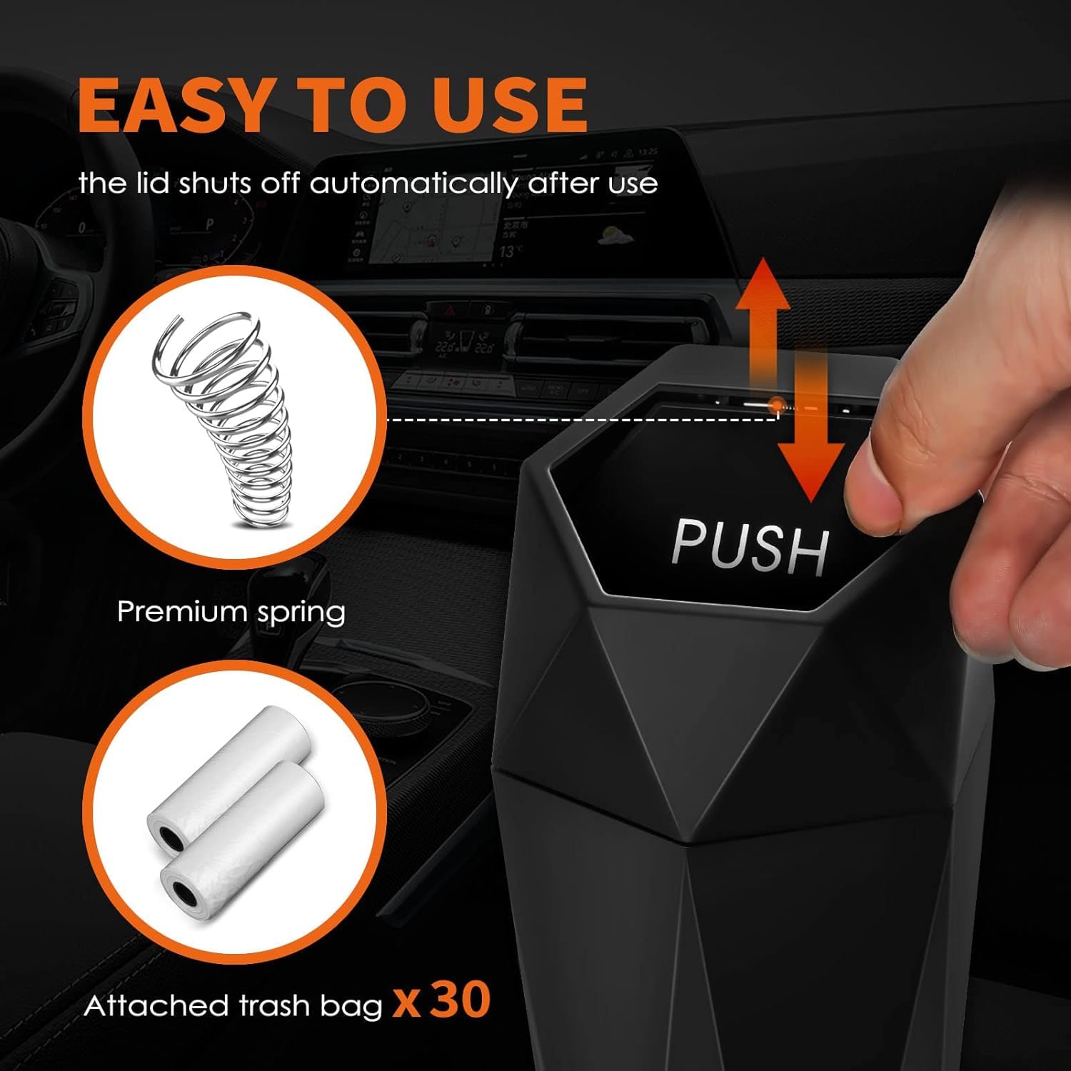 Hotor Car Trash Can With Lid - 2 Pack, Mini Essential Car Accessories For Interior, Leakproof Garbage Can With 30 Attached Trash Bags, Multipurpose Organizers And Storage For Car, Home, Office