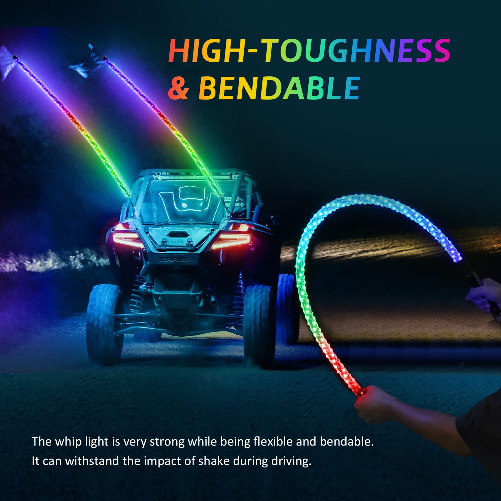 Ehaho 1 Pack 1Ft Whip Lights,Led Whip Light With App & Remote Control, Spiral Rgb Chasing Lighted Whips With Rocker Switch, Musi