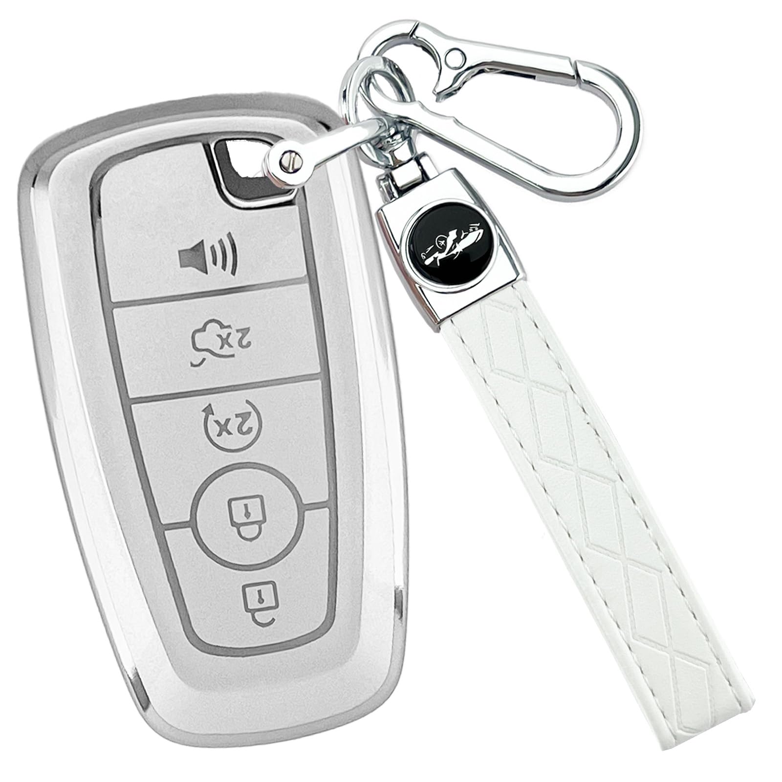 Joouheax For Ford Key Fob Cover With Keychain, Silver Full Protection Soft Tpu Key Case For Explorer Expedition Fusion Escape Ed