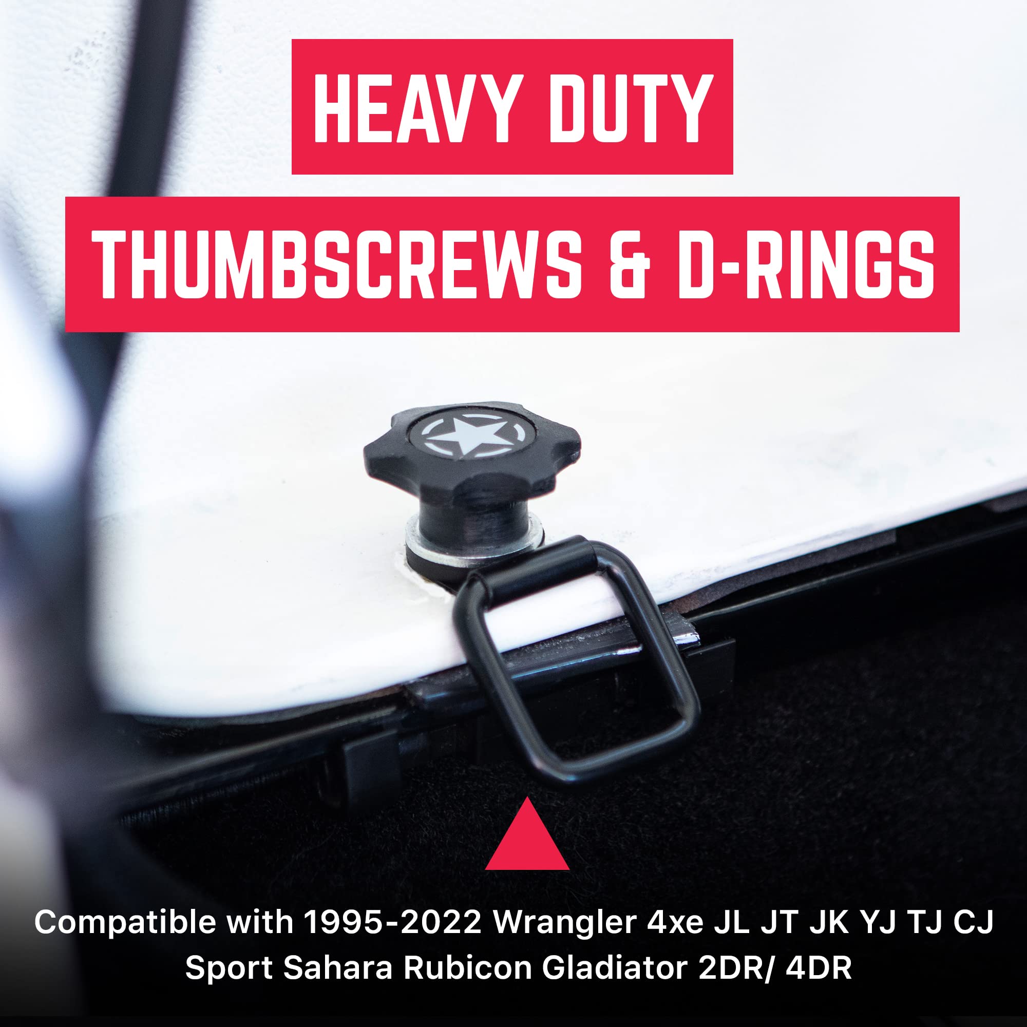 GPCA - GP Star Thumb Screws and D-Rings Set, Easy-to-Install M8 Bolt & Tie Downs, for Quick Cargo Cover Installation, Jeep Wrang