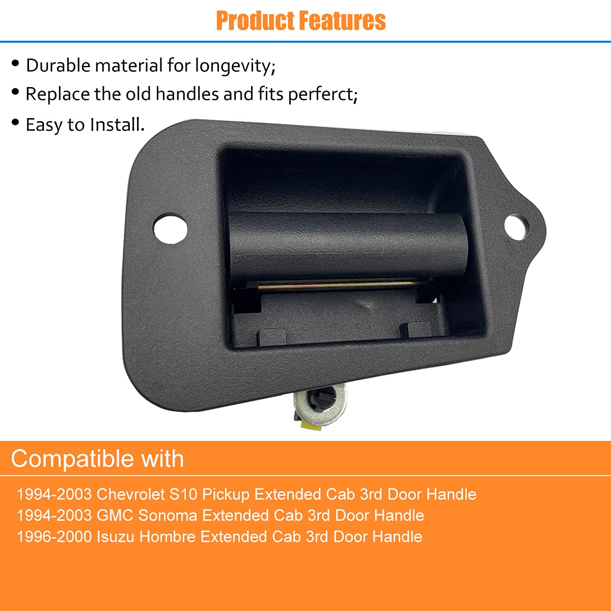 Npauto Extended Cab 3Rd Third Door Handle Compatible With 1994-2003 Chevy S10 Gmc Sonoma, 1996-2000 Isuzu Hombre Pickup Truck, Exterior, Black, 74300