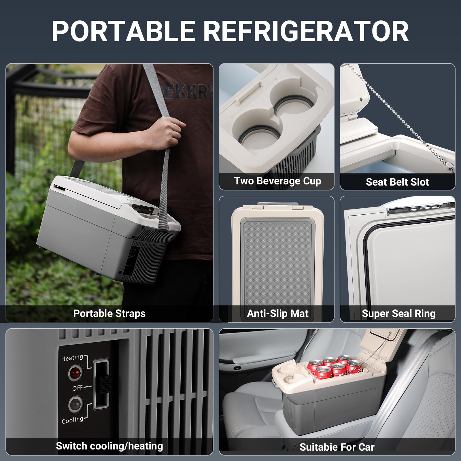 ICEROVER 12V Car Refrigerator Cooler/Warmer, 6 Quart, Electric Portable Fridge for Car/RV/Camping, Grey, Model IR-06G-F