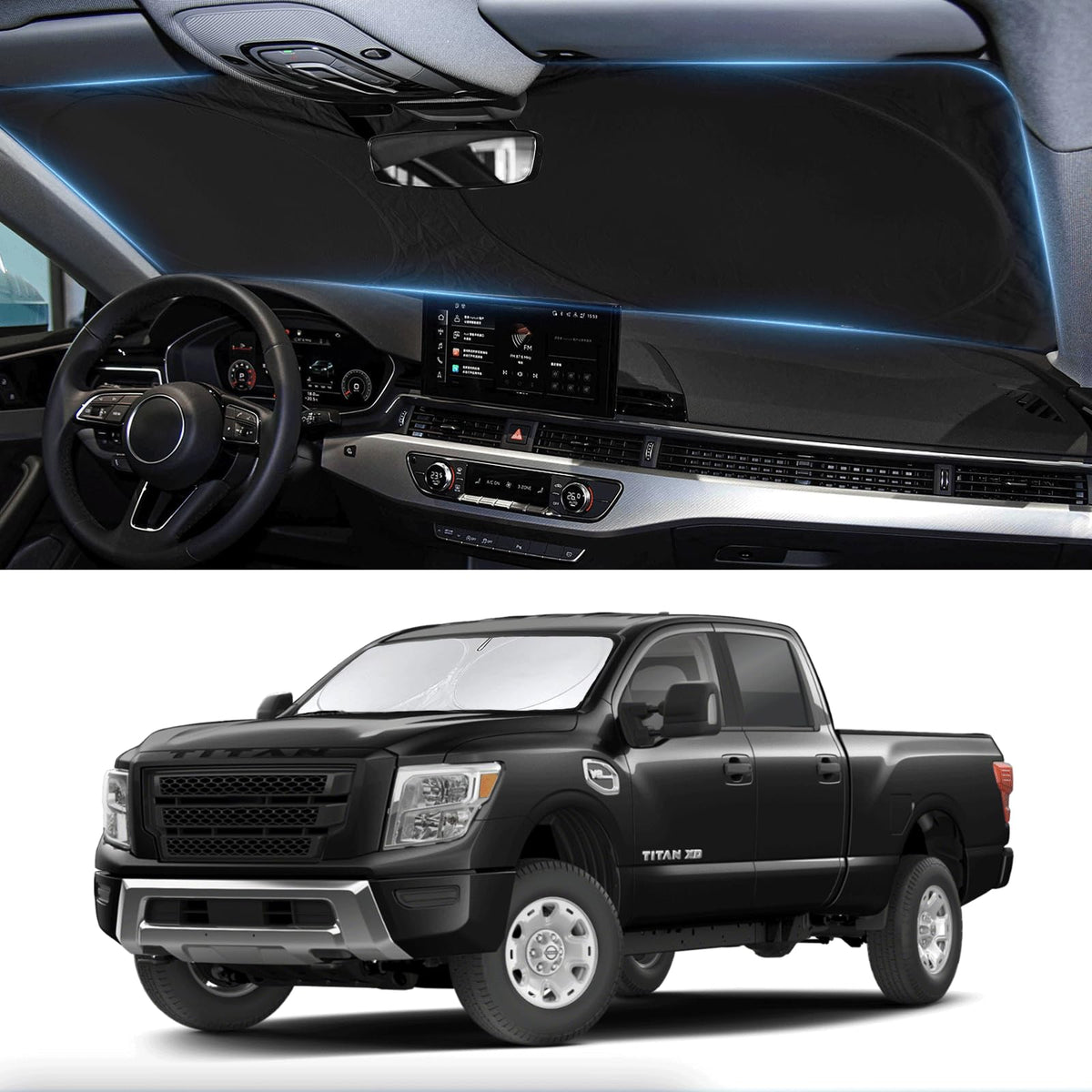 Custom Fit Titan Windshield Sunshade For 2020-2023 2024 2025 Upgrade Nissan Titan Front Window Sun Shades Shield Cover For Winds