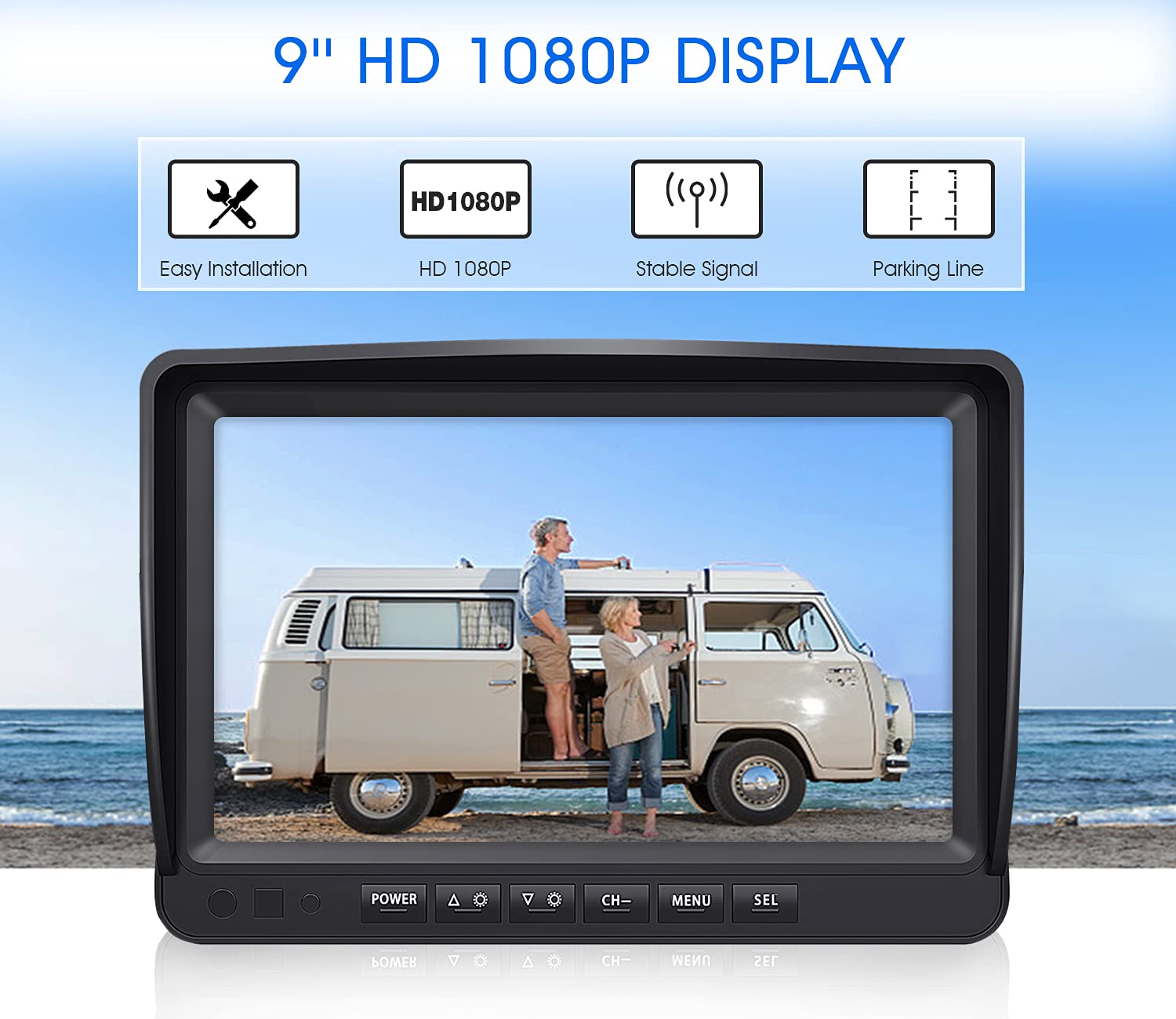 Zeroxclub 9'' Wireless Backup Camera System For Rv Truck Trailer Camper, 9 Inch Dvr Quad Split Monitor Ip69 Waterproof Hd 1080P