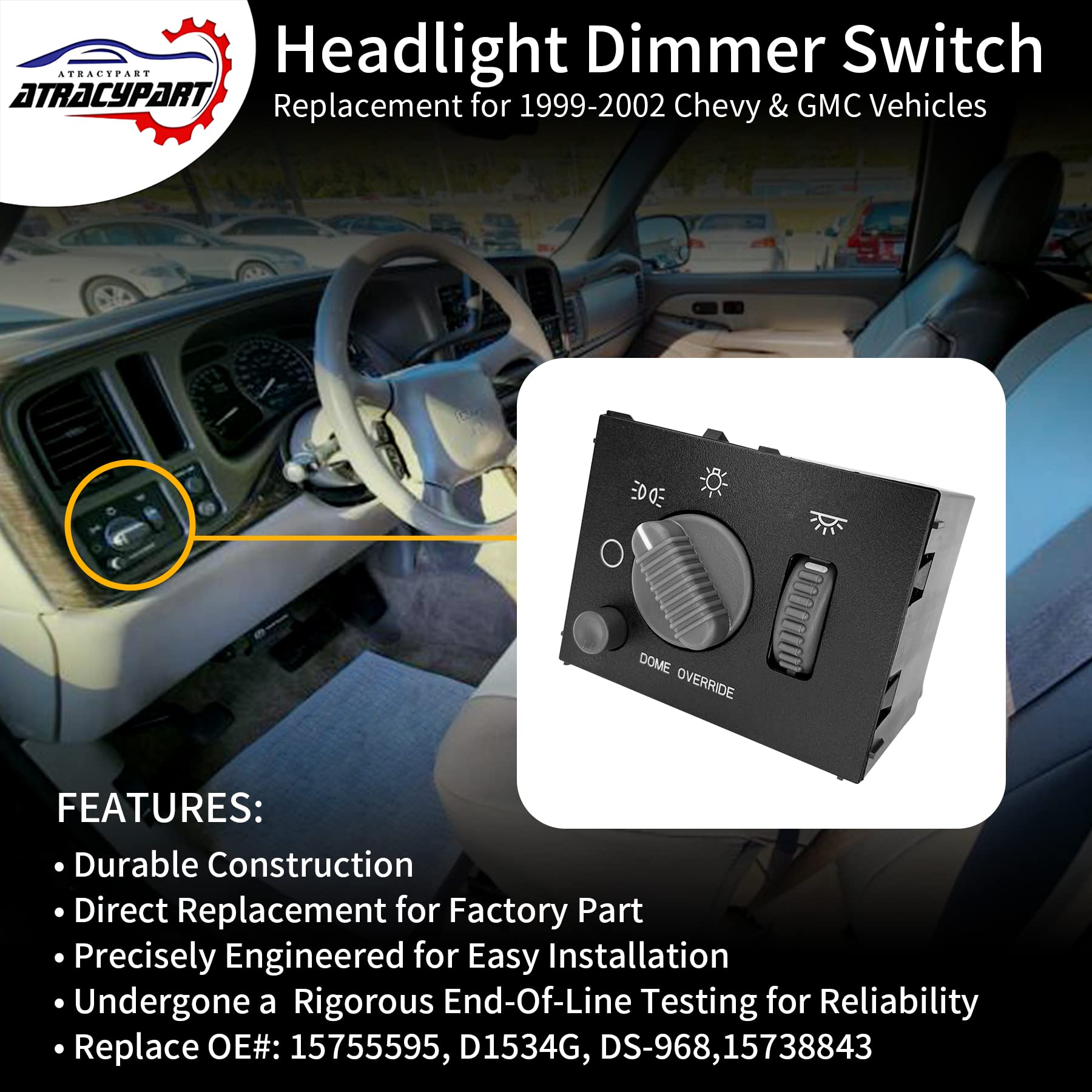 Headlight Switch Dimmer Switch Gray Knob | Replacement For 1999-2002 Chevy Avalanche, Silverado, Suburban, Tahoe & Gmc Sierra, Y