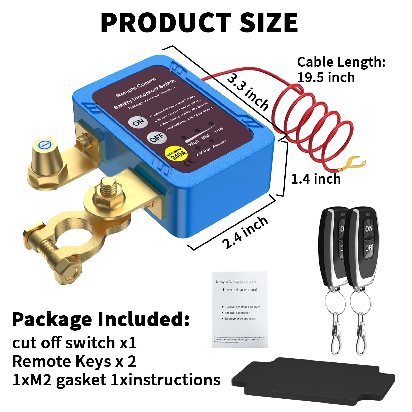 Gasoray Kill Switch For Car,12V 240A Remote Battery Disconnect Switch Smart Voltage Kill Switch, Car Kill Switch Anti Theft, Pre