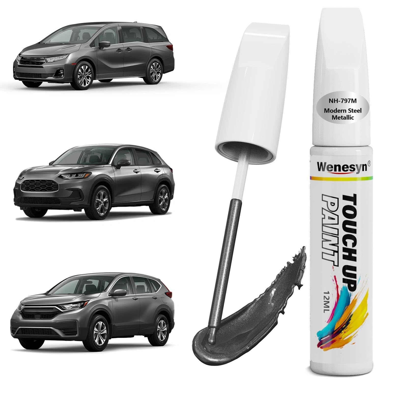 Wenesyn NH797M Modern Steel Metallic Touch Up Paint Compatible with Honda, Car Paint Scratch Remover for Nicks & Chips Repair, A