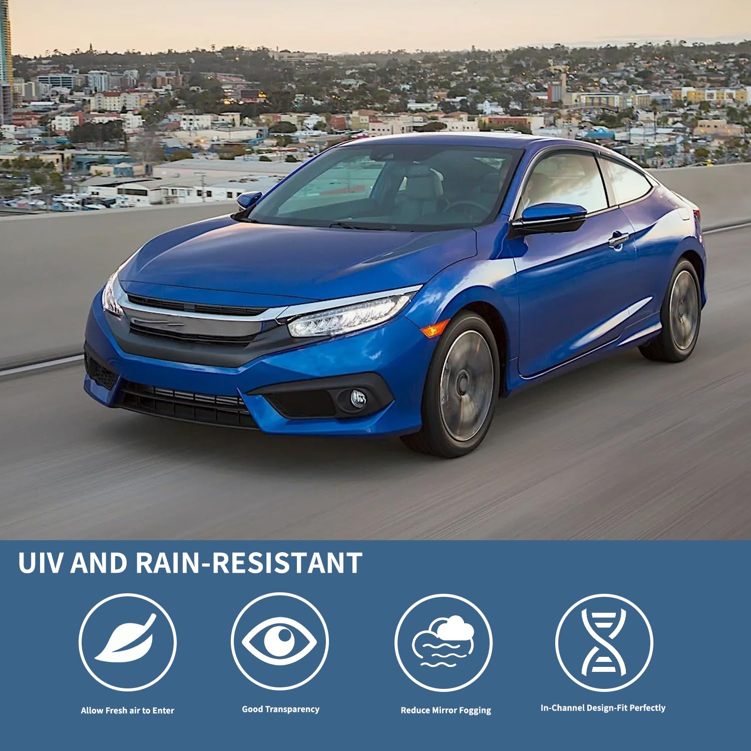 4PCS Rain Guards Window Visors Wind Deflector Fits for Honda Civic 2016-2021 10th 4-Door Sedan, 94682, Outside Mount Vent Shade