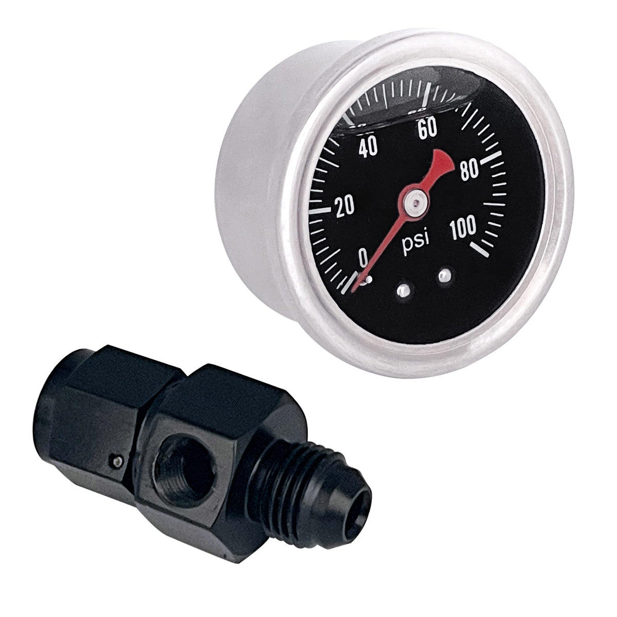 Universal Fuel Pressure Gauge Liquid 0-100Psi Oil Press Gauge 1/8' Npt With An 6 Fuel Pressure Take Off Fitting 6An Adapter