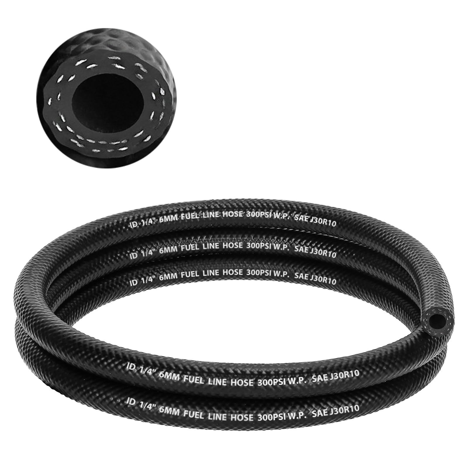 kuosbiu 1/4 Fuel Line Hose, 10FT SAE 30R10 300PSI High Pressure Submersible for Automotive Fuel Systems Engines