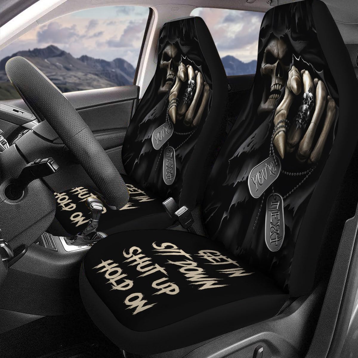 Genany You'Re Next 2 Front Car Seat Covers For Car Truck Sedan Suv, Horror Seat Cover,Halloween Seat Cover, Durable Automotive S