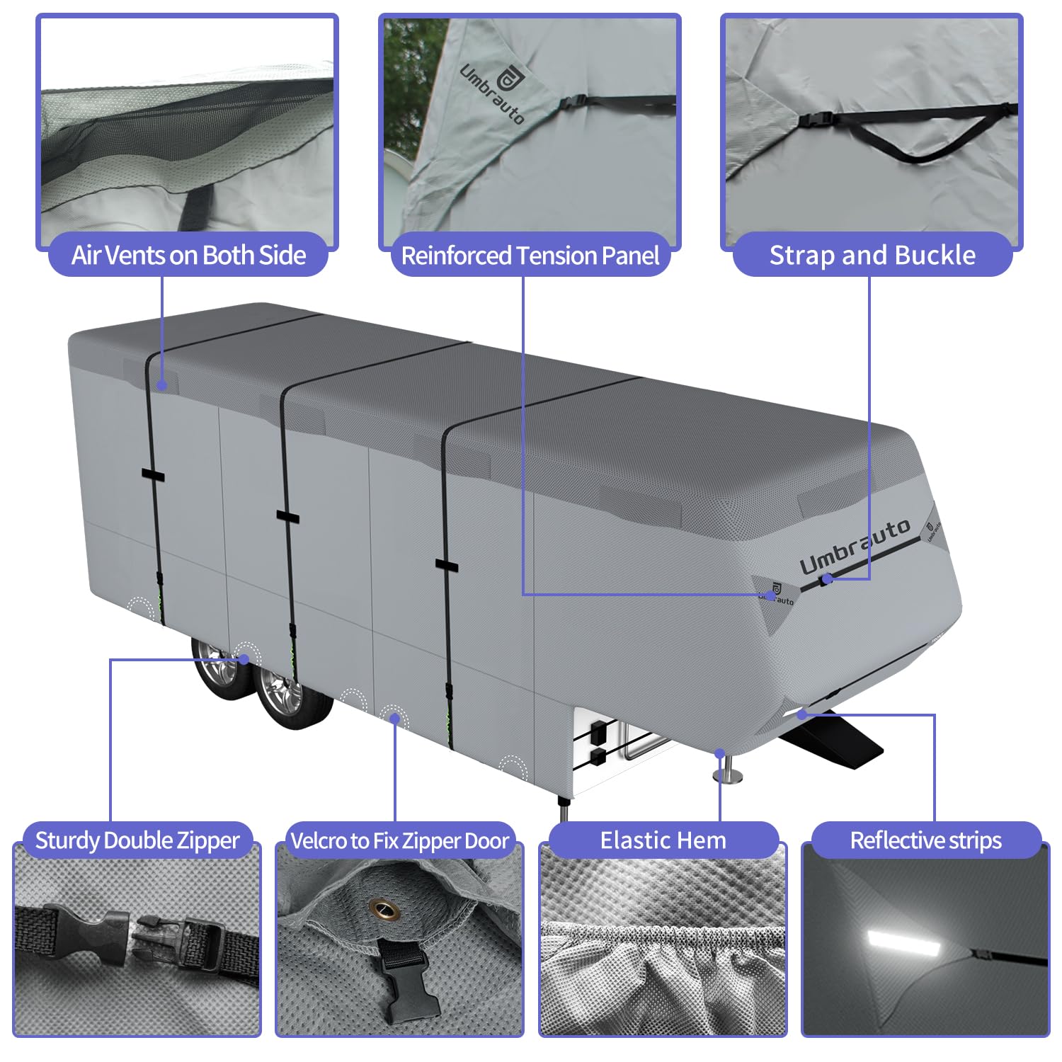 Umbrauto 5Th Wheel Rv Cover Upgraded 7 Layers Top Anti-Uv Waterproof Breathable Camper Covers Fits 31' - 34' Travel Trailer Moto