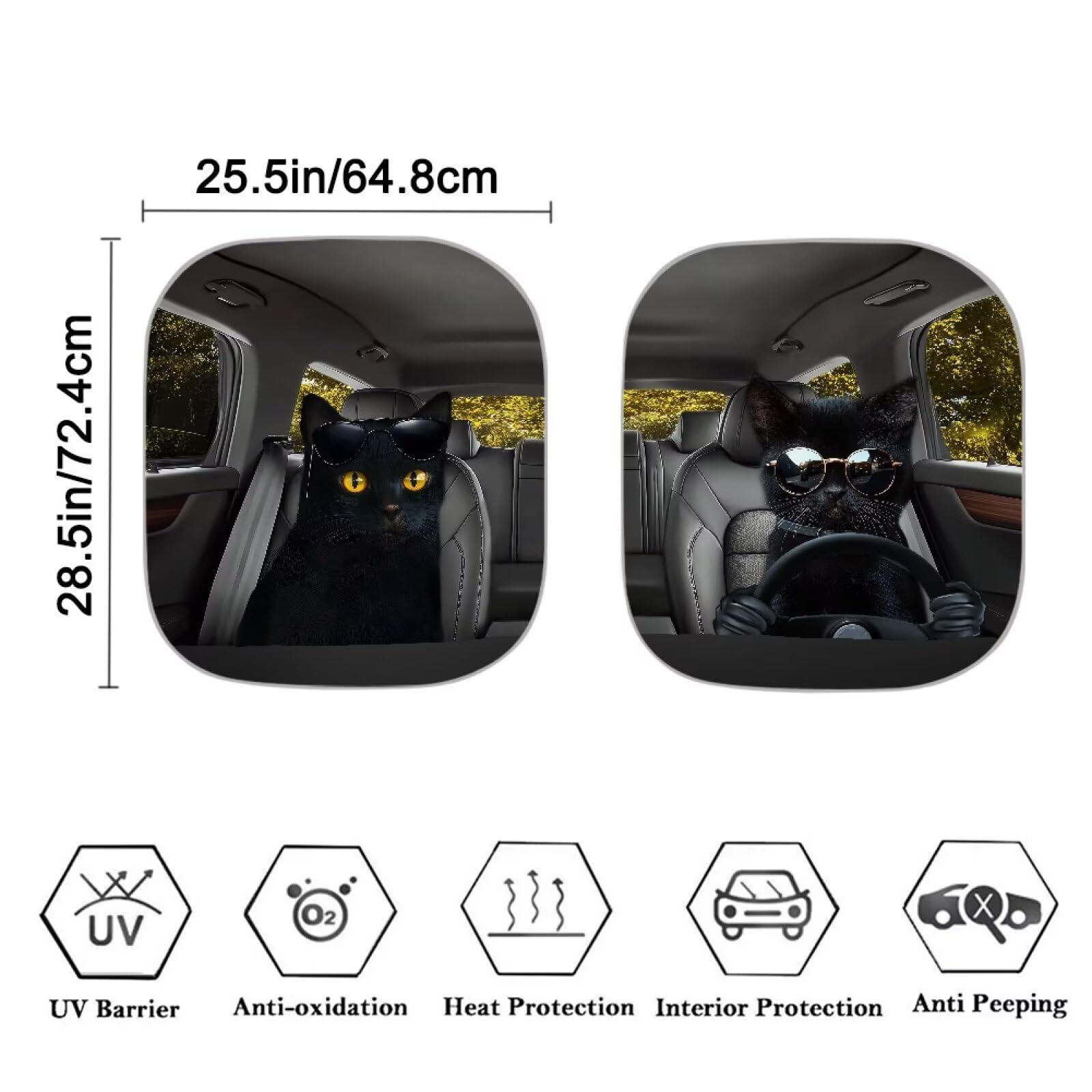 Renewold Automotive Windshield Sunshades 2Pcs Sun Shade For Car Front Window Black Cat Animal Driving Car Accessories For Most S