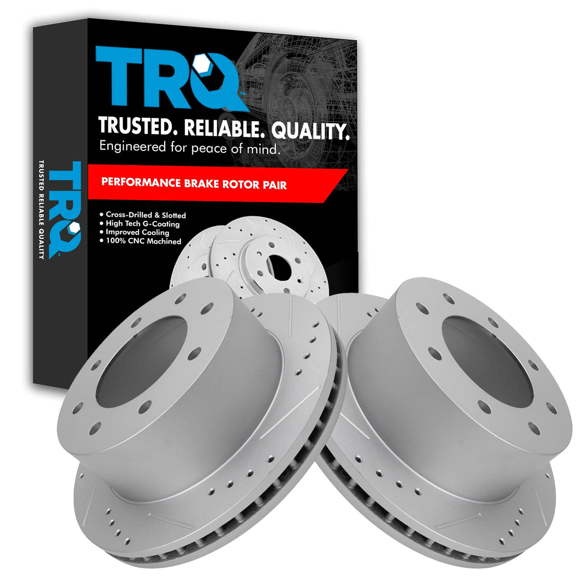 Trq Performance Rear Drilled Slotted Coated Brake Rotor Set For Gm Truck Van