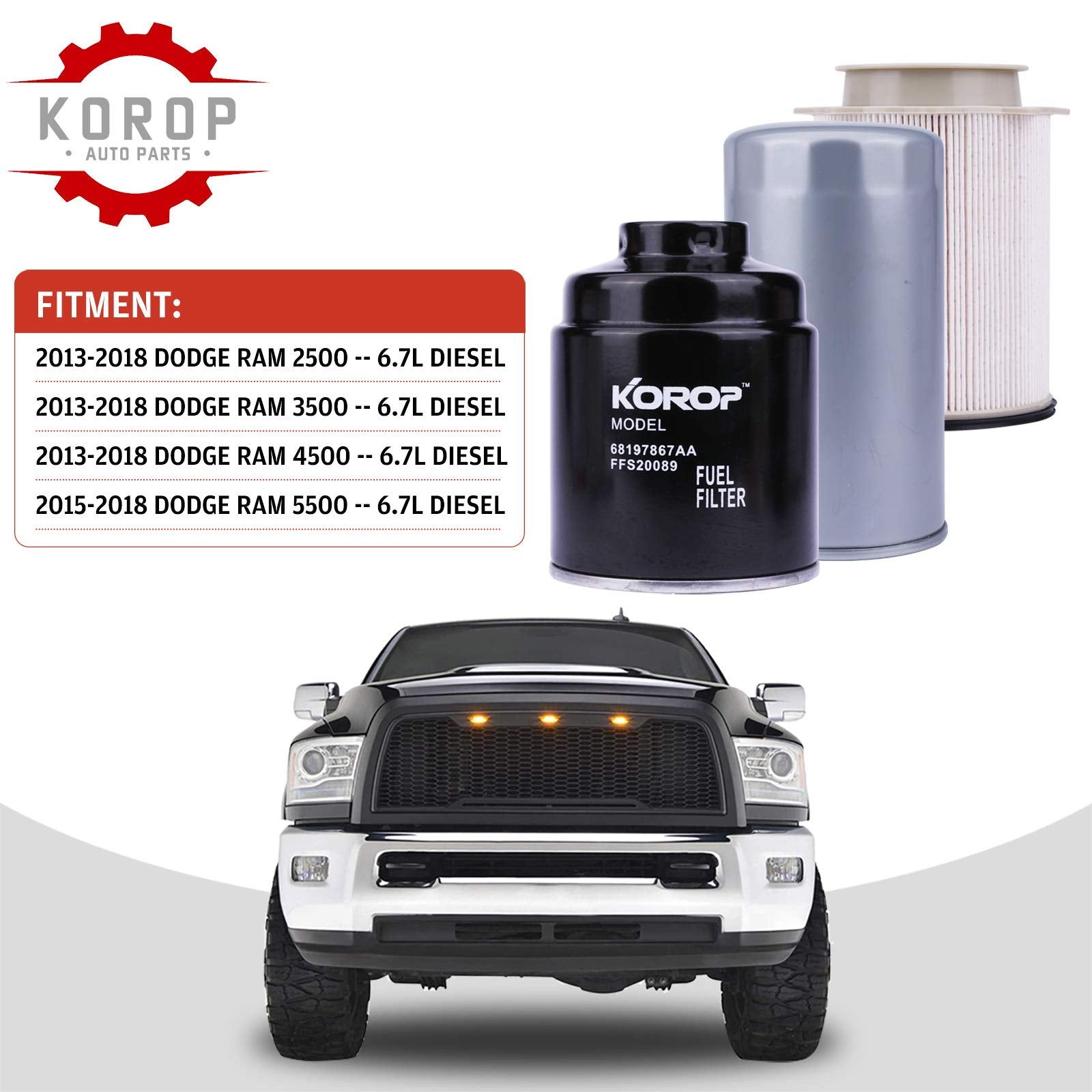 Fuel Filter Water Separator and Oil Filter Set Fits for Dodge Ram 6.7L Cummins Diesel 2013-2018 2500 3500 4500 5500 Replaces# 68