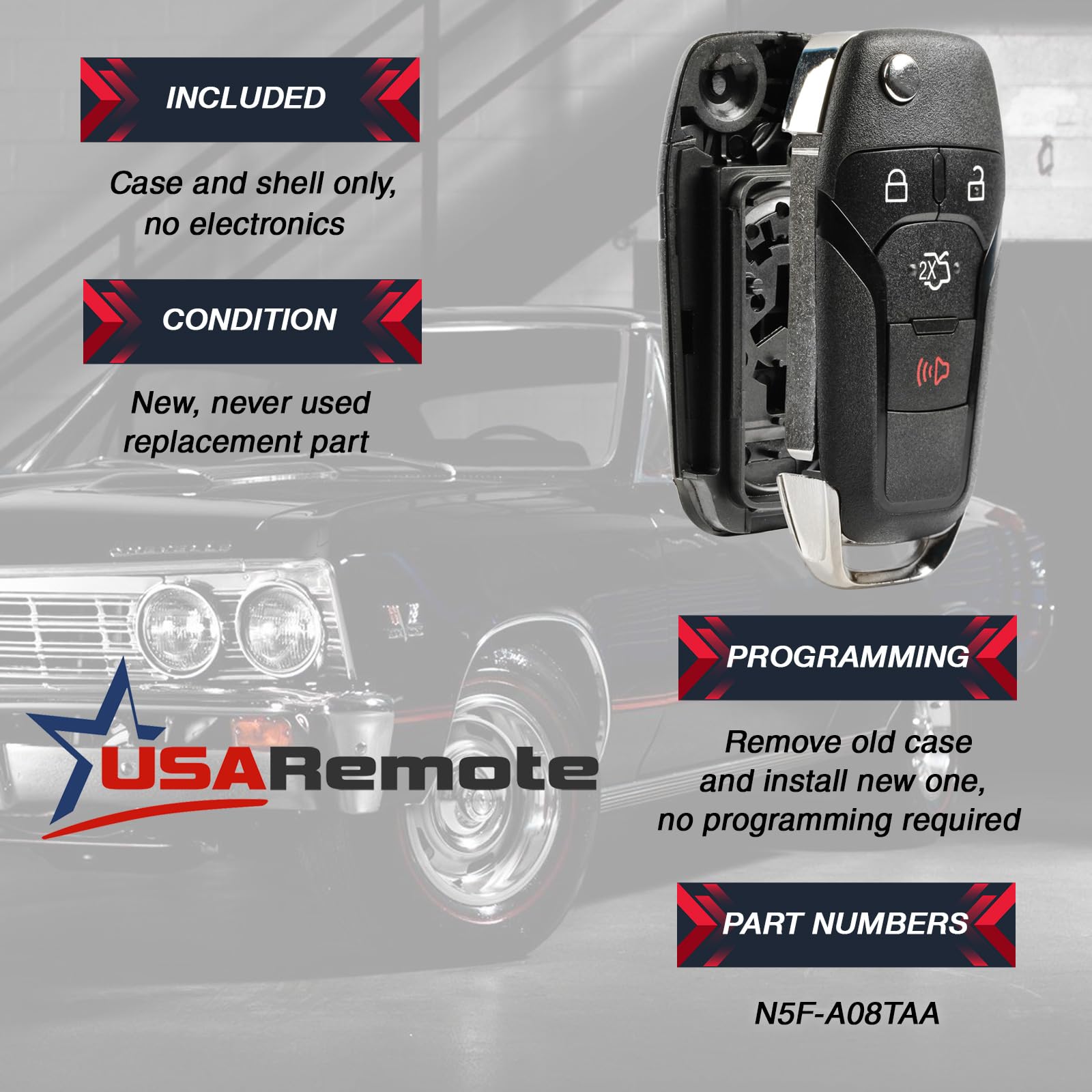 Fits 2013-2016 Ford Fusion Remote Key Fob Shell Case (N5F-A08Taa)