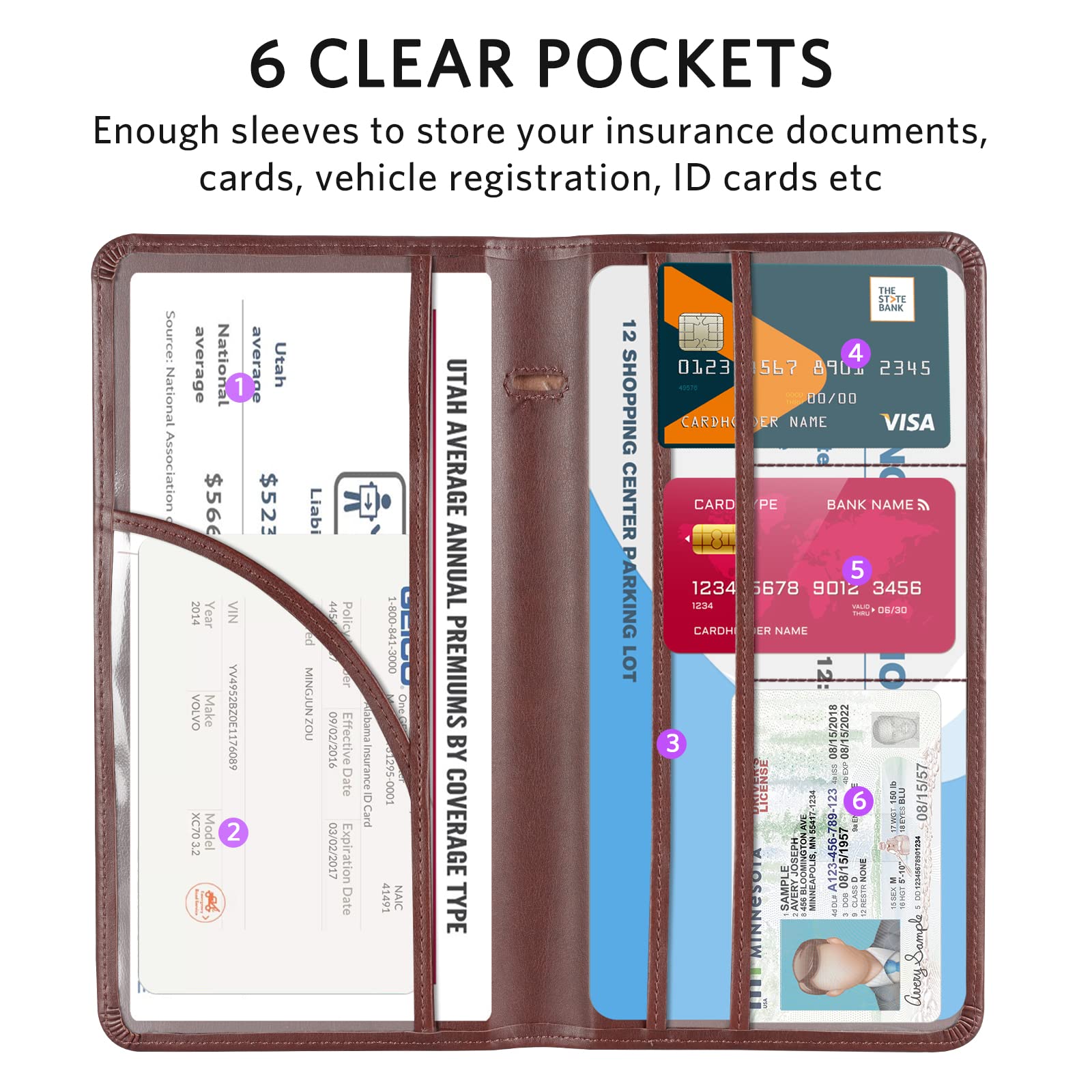 Cobak Premium Faux Leather Car Document Holder With Magnetic Closure And 6 Compartments
