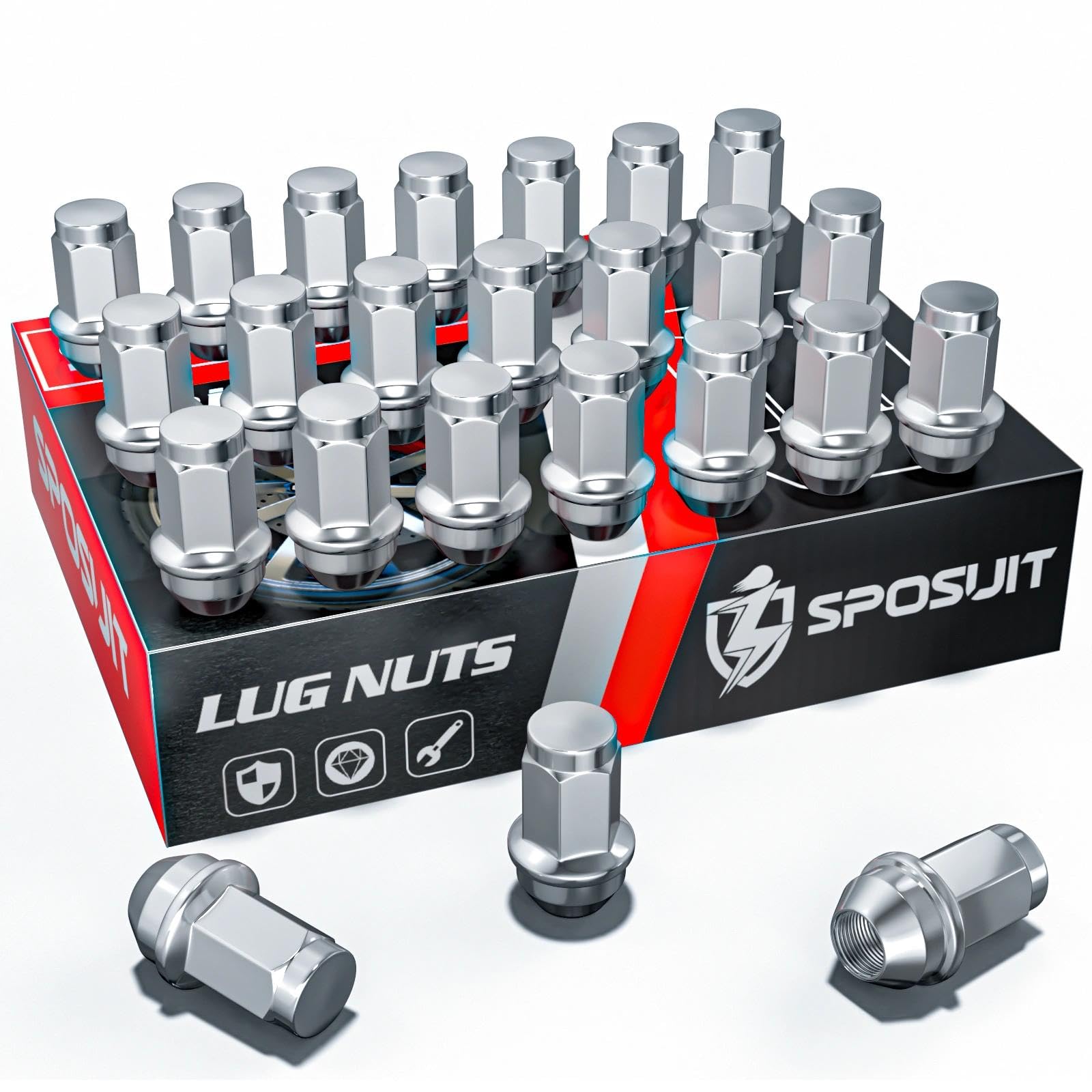 Sposuit M14x2.0 Lug Nuts - Replacement for 2003-2014 Ford Expedition, 2004-2014 F-150 - OEM Factory Style Chrome Lug Nut(24 Pcs)