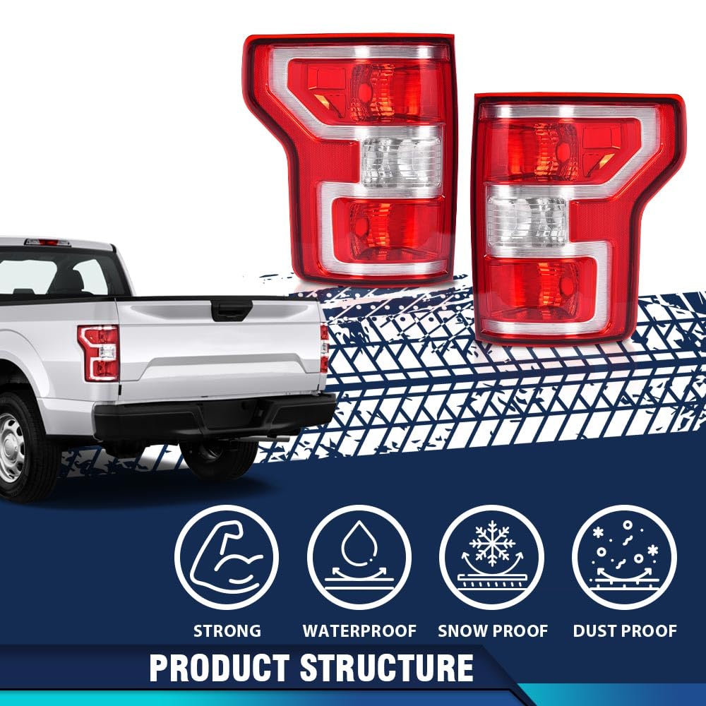 Pit66 Rear Tail Lamp Light W/O Bulbs & Wiring Harness Compatible With Ford F150 2018-2020 Jl3Z13405H, Jl3Z13404H, Fo2800265, Fo2