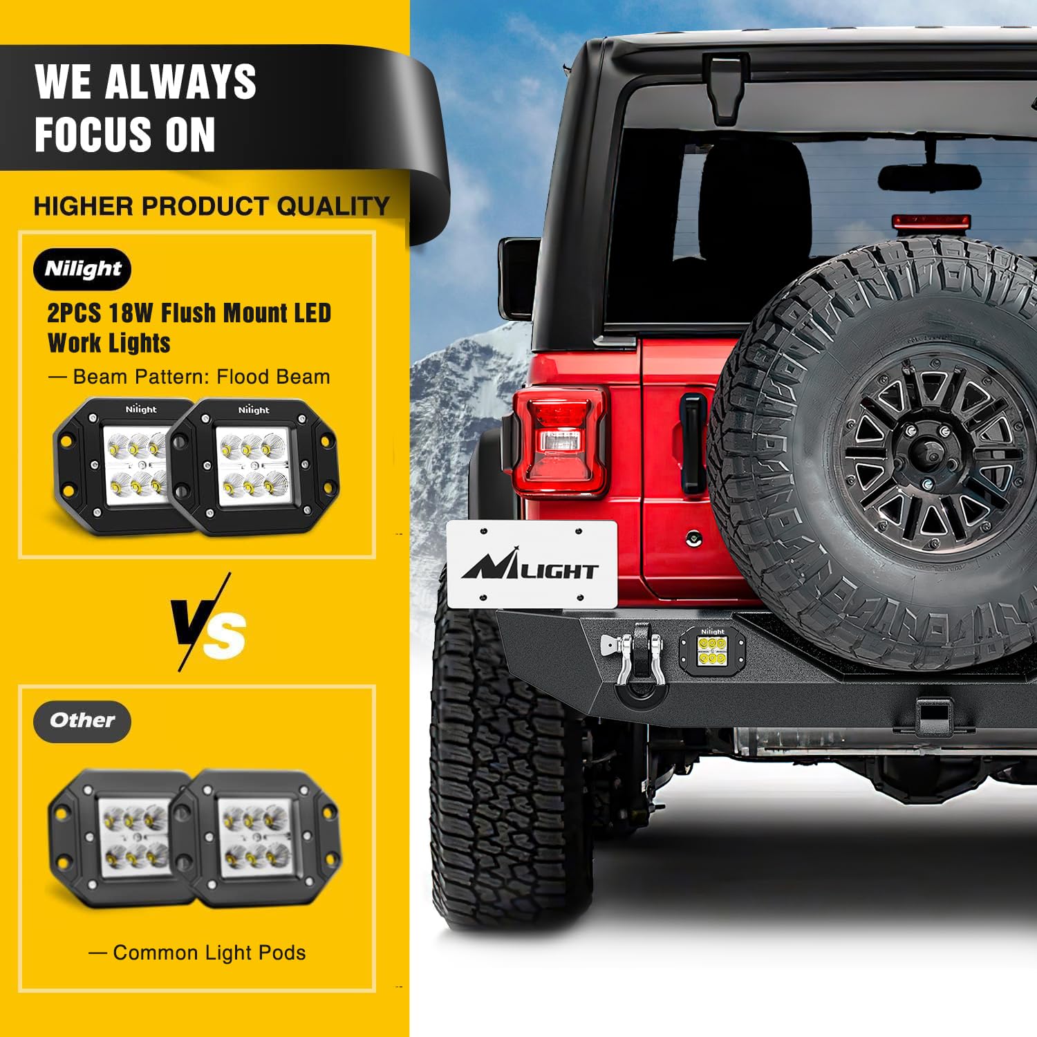 Nilight Rear Bumper With Spare Tire Carrier Compatible For 2018-2025 Wrangler Jl Jlu Unlimited(2/4 Doors) 2'' Hitch Receiver W L