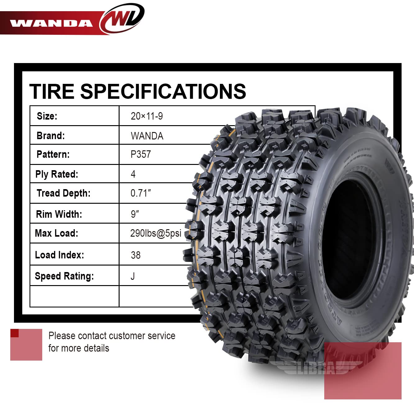 Wanda Set 2 Sport Atv Tires At 20X11-9 P357 Gncc (Grand National Cross Country) Race Tire -0.71'' Lugs 10085