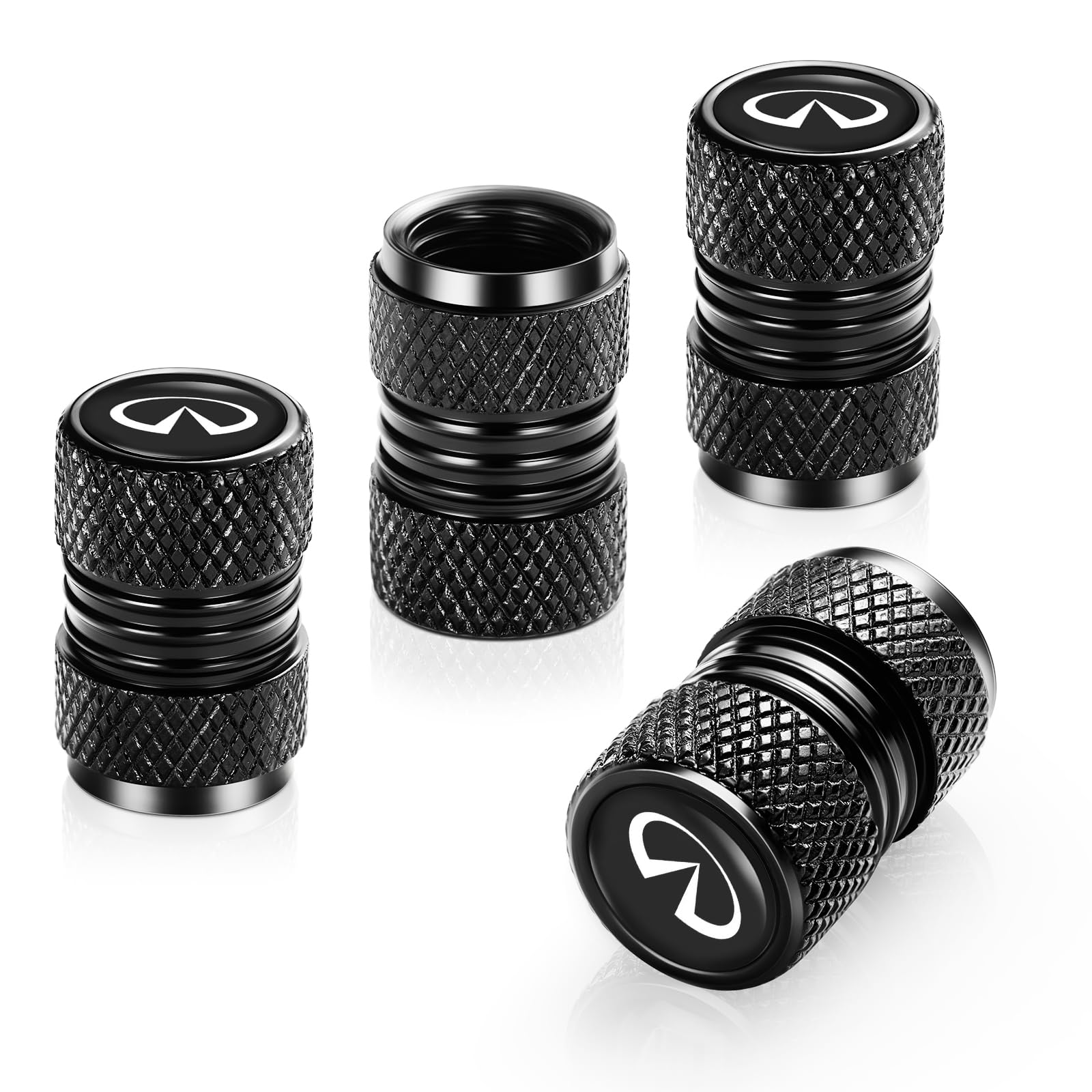 AiGMY 4 Pcs Metal Car Wheel Tire Valve Stem Caps for Infiniti Q50 FX35 FX37 F50 QX70 QX60 EX35 Logo Tire Cover Accessories. (Bla