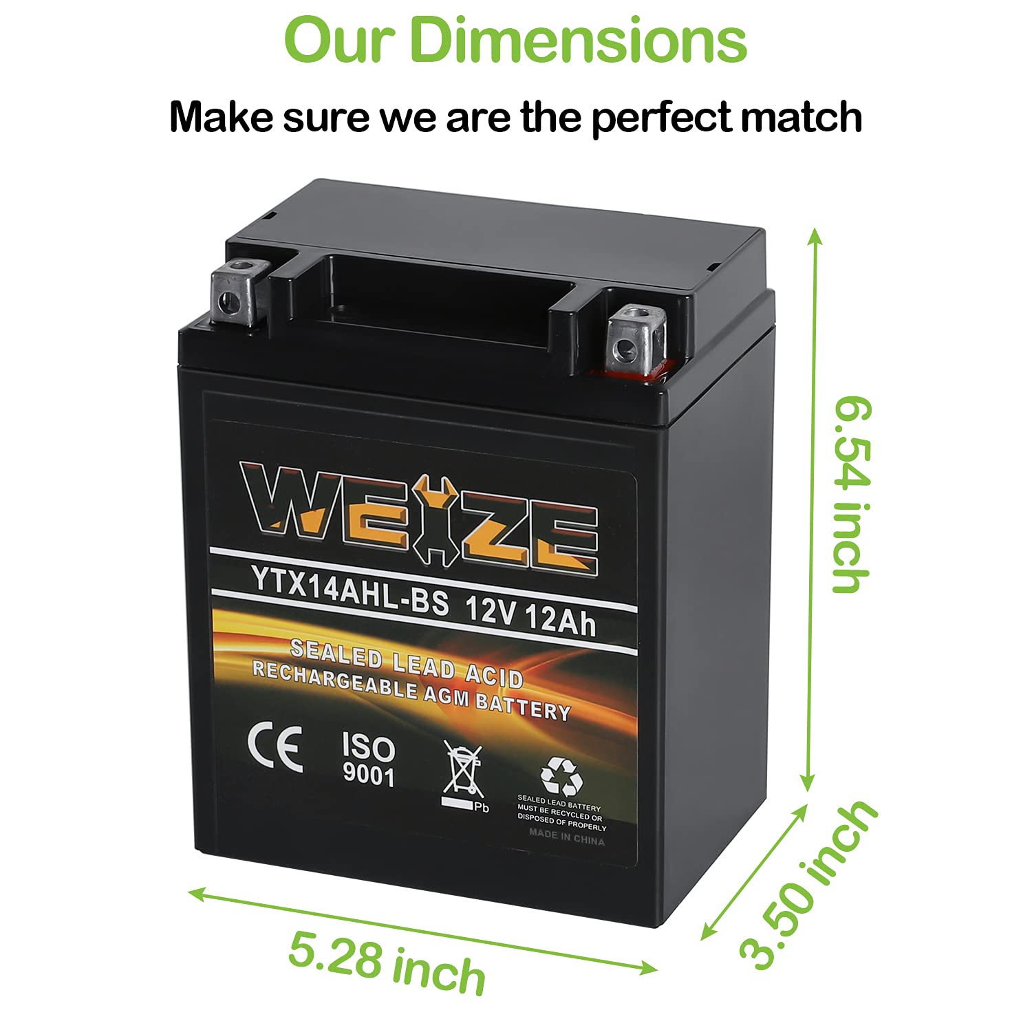 Weize Ytx14Ahl-Bs High Performance - Rechargeable - Sealed Motorcycle Battery Compatible With Polaris Scrambler, Sportsman 90, H