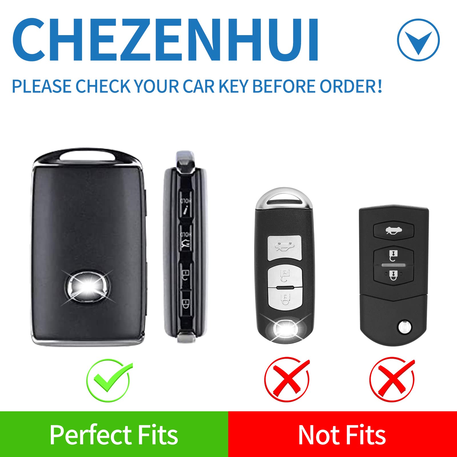 Chezenhui Compatible With Mazda Key Fob Cover With Leather Lanyard, Car Key Case Shell Protection For 2019-2022 Mazda 3, 2020-2022 Mazda Cx-5 Smart Remote Control, White