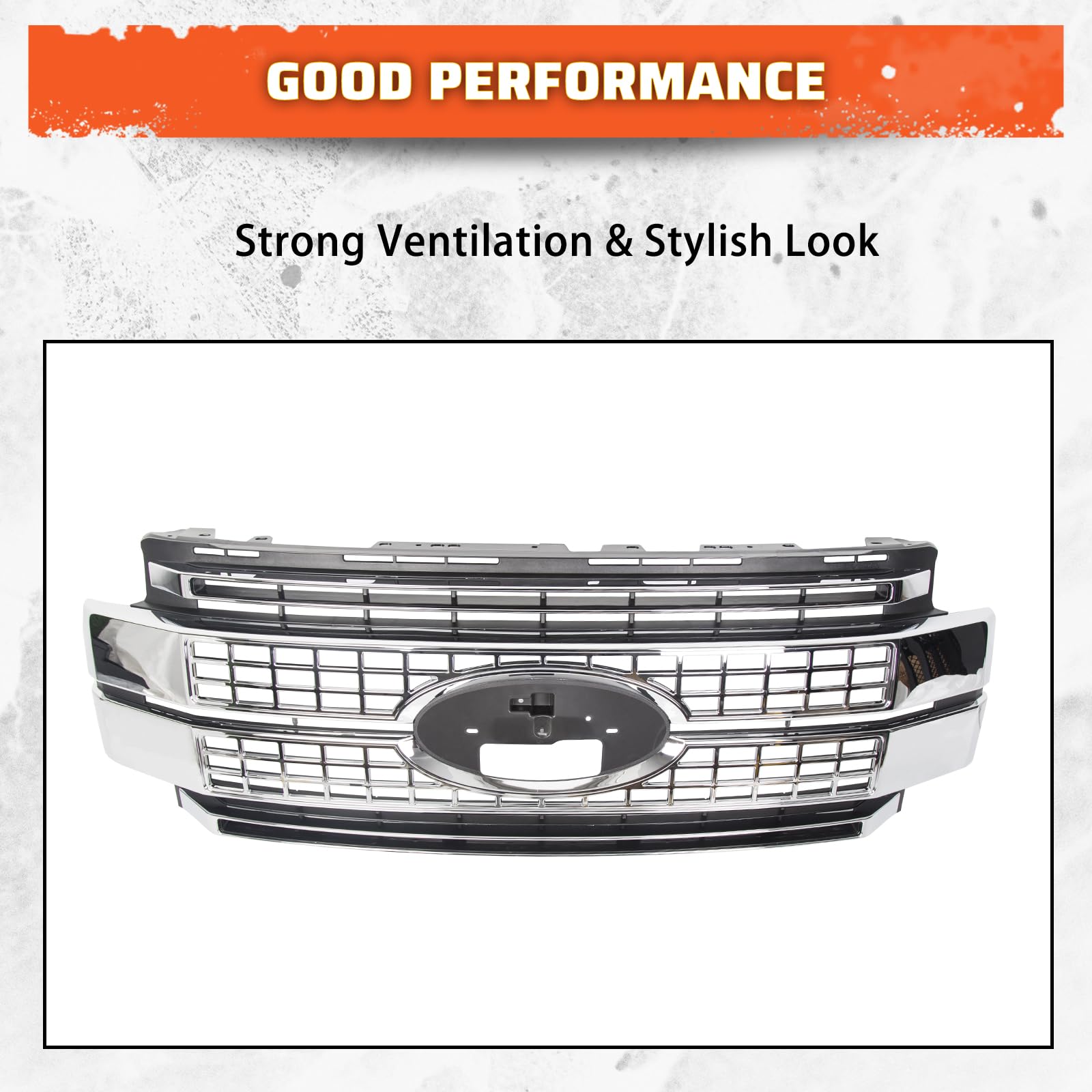 Ecotric Front Bumper Hood Grille Grill Compatible With 2017 2018 2019 Ford F250 F350 F450 Super Duty Chrome (Not Only Overlay)