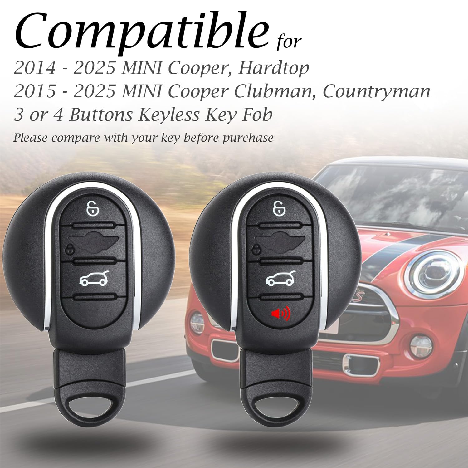 Vitodeco Genuine Leather Smart Key Fob Case Cover Compatible With Mini Cooper, Clubman, Hardtop, Convertible, Countryman 2014-20