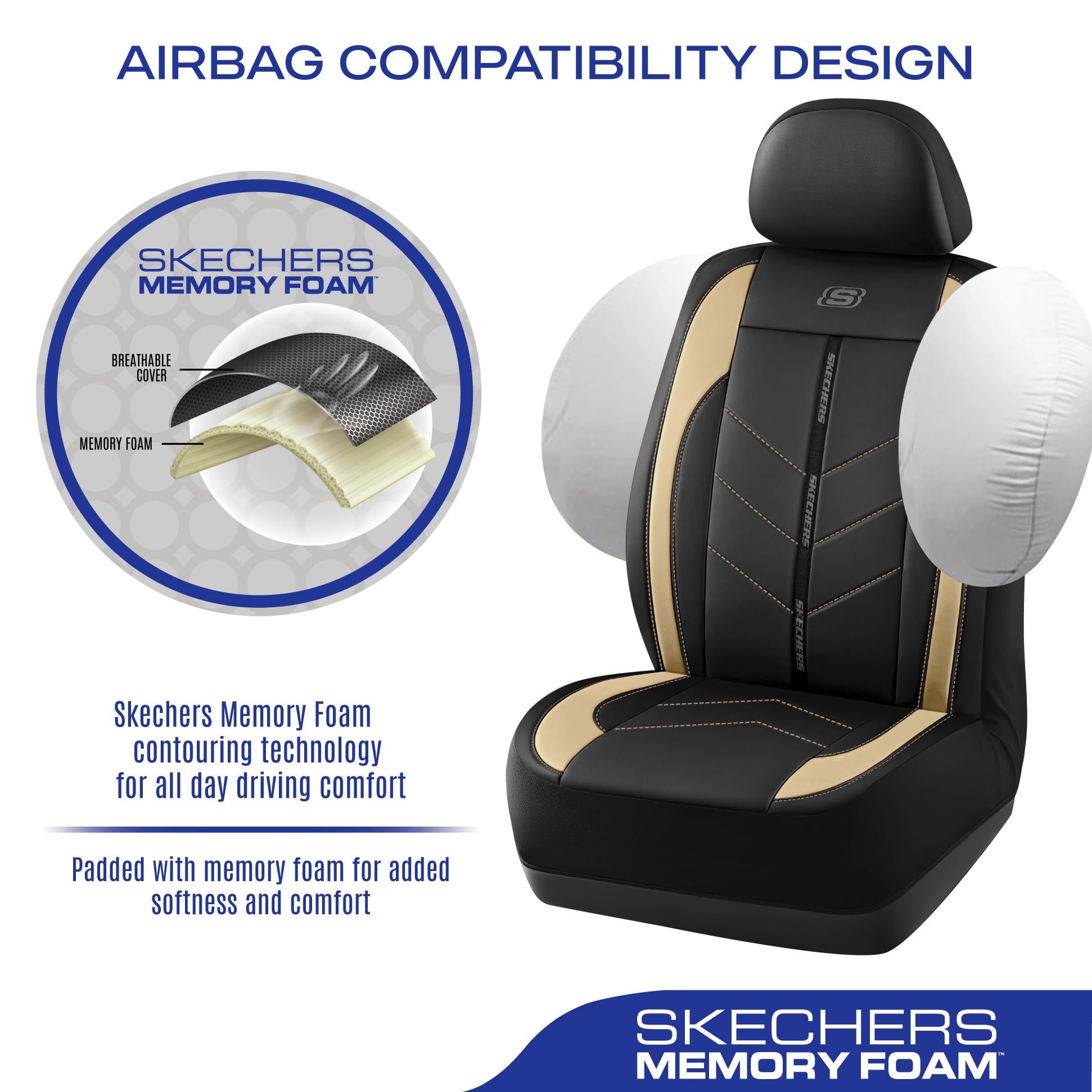 Skechers Car Seat Covers,Luxury Faux Leather Seat Covers,Waterproof Anti Slip Car Seat Protector Front Seats,Car Accessories Air