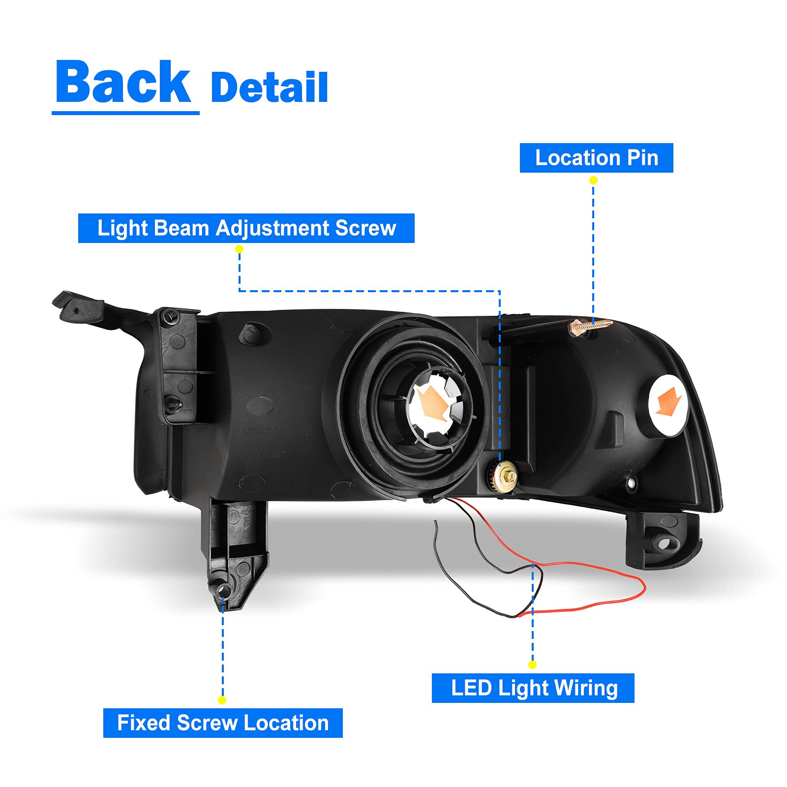 Wolfstorm Headlight For 1994-2001 Dodge Ram 1500/2500/3500 And 2002 Dodge Ram 2500/3500, Headlight Assembly Replacement With Led Light Design
