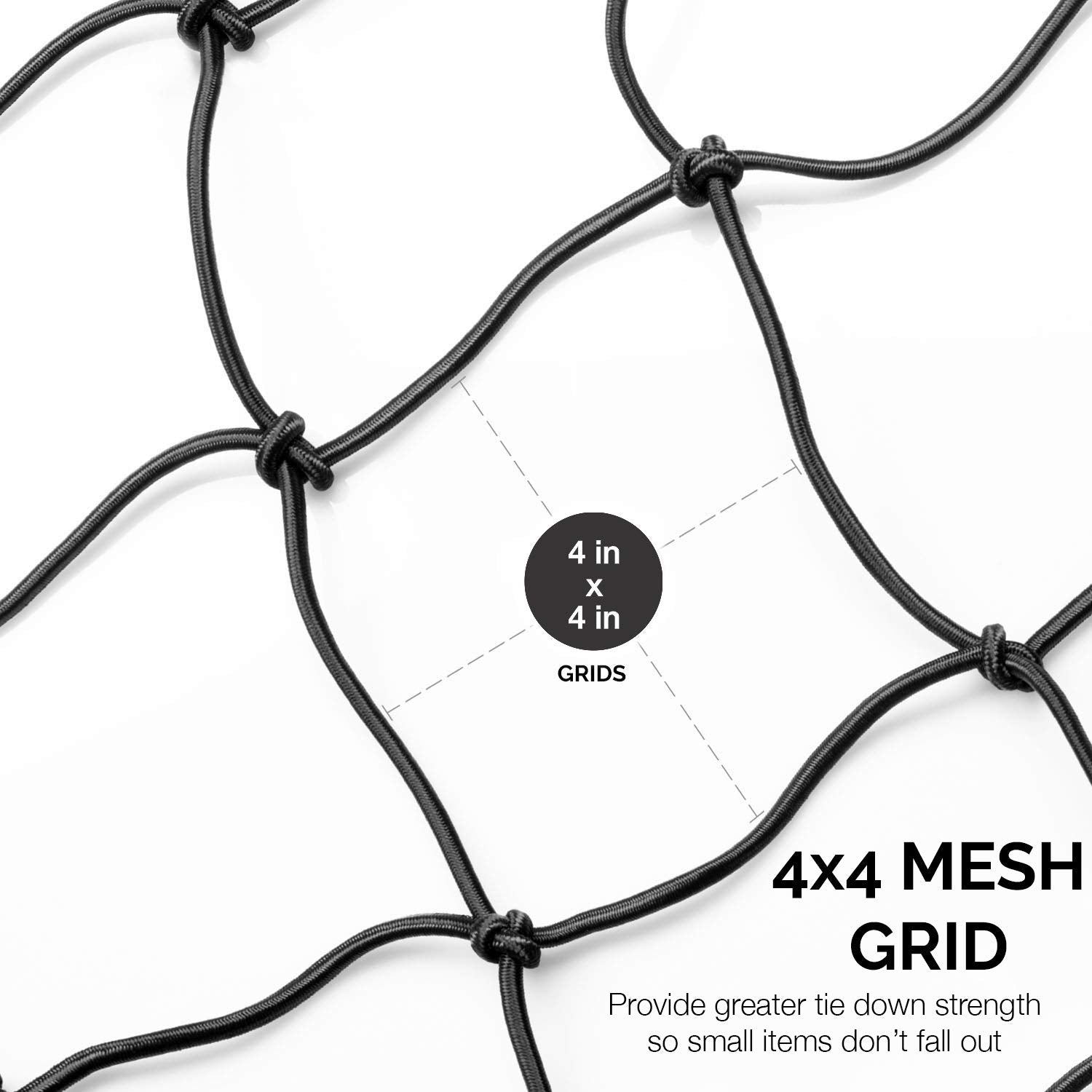 Neiko 50971A 4'X6' Super Duty Small Cargo Net Bungee Cargo Net, 16 Pcs Detachable Hooks, 4 Carabiners, Small 4''X4'' Mesh Protec