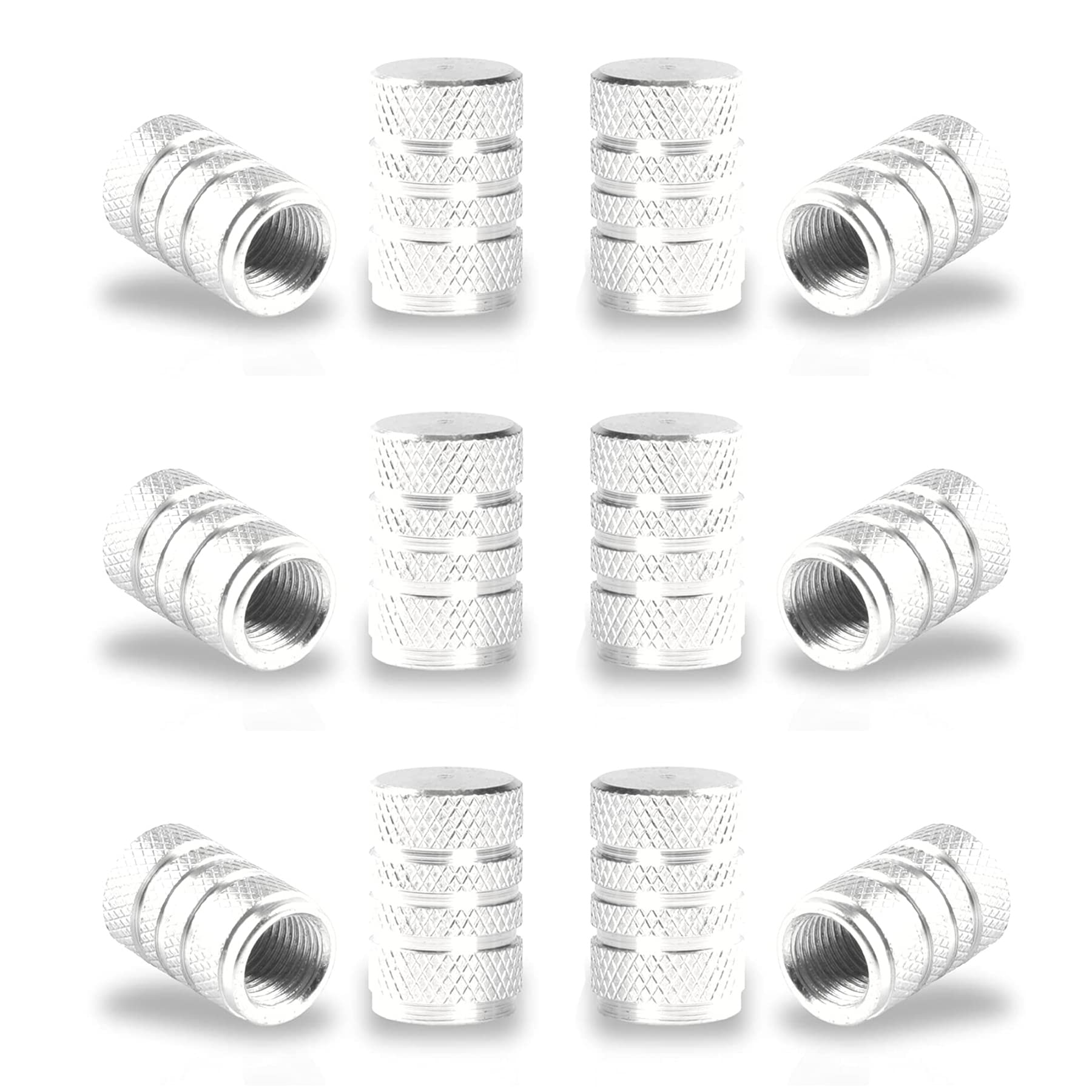 Singaro 12Pcs Tire Valve Stem Caps, Car Exterior Accessories, Aluminum Alloy Valve Cover General Purpose Cars, Trucks, Motorcycles And Bicycles (Silver)