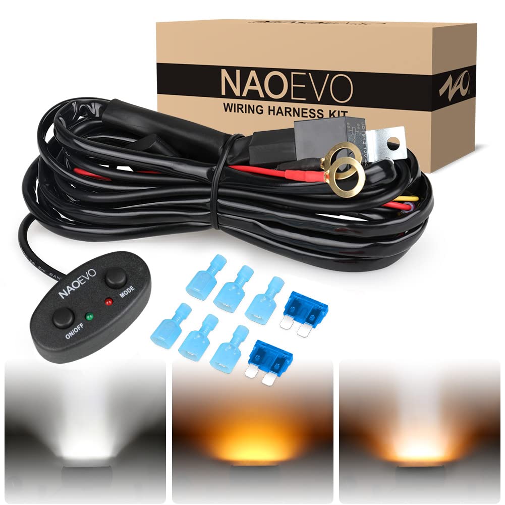 Naoevo Wiring Harness 12Ft, Specially Customized For Naoevo 6 Modes Led Light Bar, 12V 40A Relay For Switching Between Different Modes -2 Leads