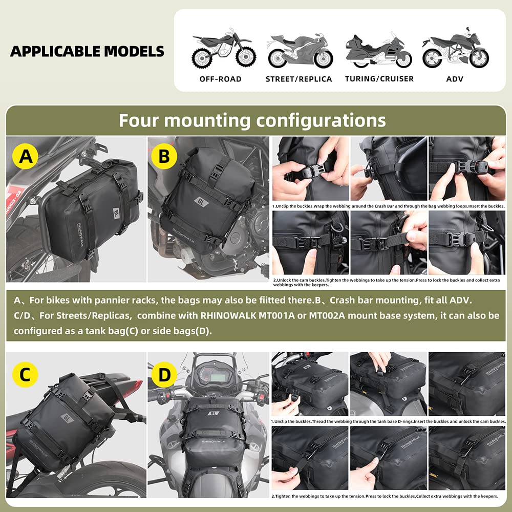 Rhinowalk Motorcycle Front Bumper Bag Tail Bag Motorbike Side Bag 6L Full Waterproof Moto Saddle Pannier Bag Professional Motor