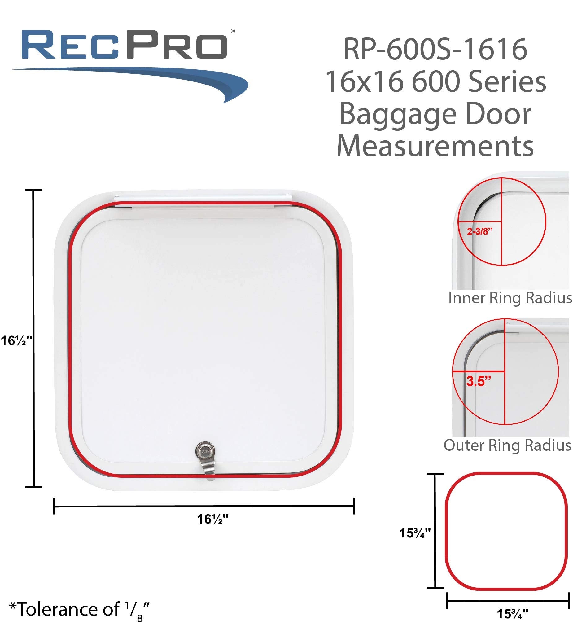 RecPro RV Baggage Door | Rounded Corners | Camper | Compartment Door | Black Fiberglass (16 W x 16 H) | Made in America
