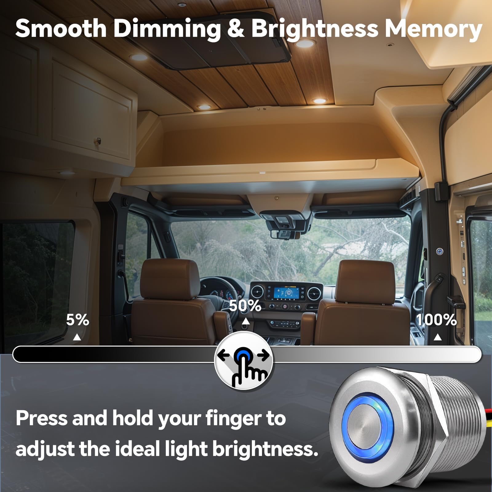 Acegoo 12 Volt Dimmer Switch High-Side Pwm Dimming Switch, 7/8 '' Mounting Hole W/Blue Backlight For Rv Boat Truck Camper Van Tr