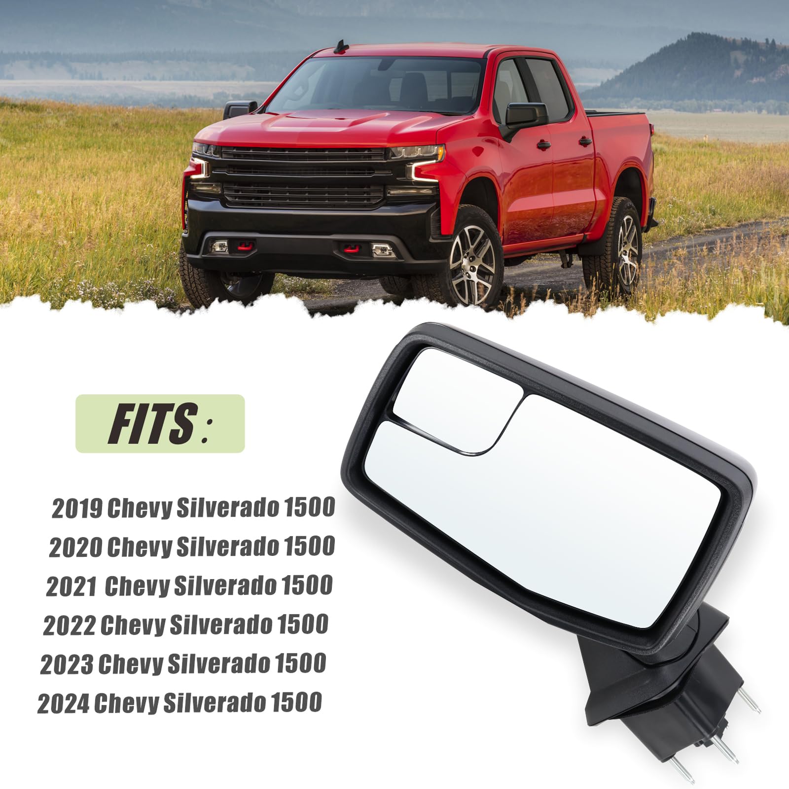 Lqito Left Driver Side Mirror Compatible with 2019-2025 chevy Silverado 1500 Power Glass Manual Folding Non-Heated without Turn
