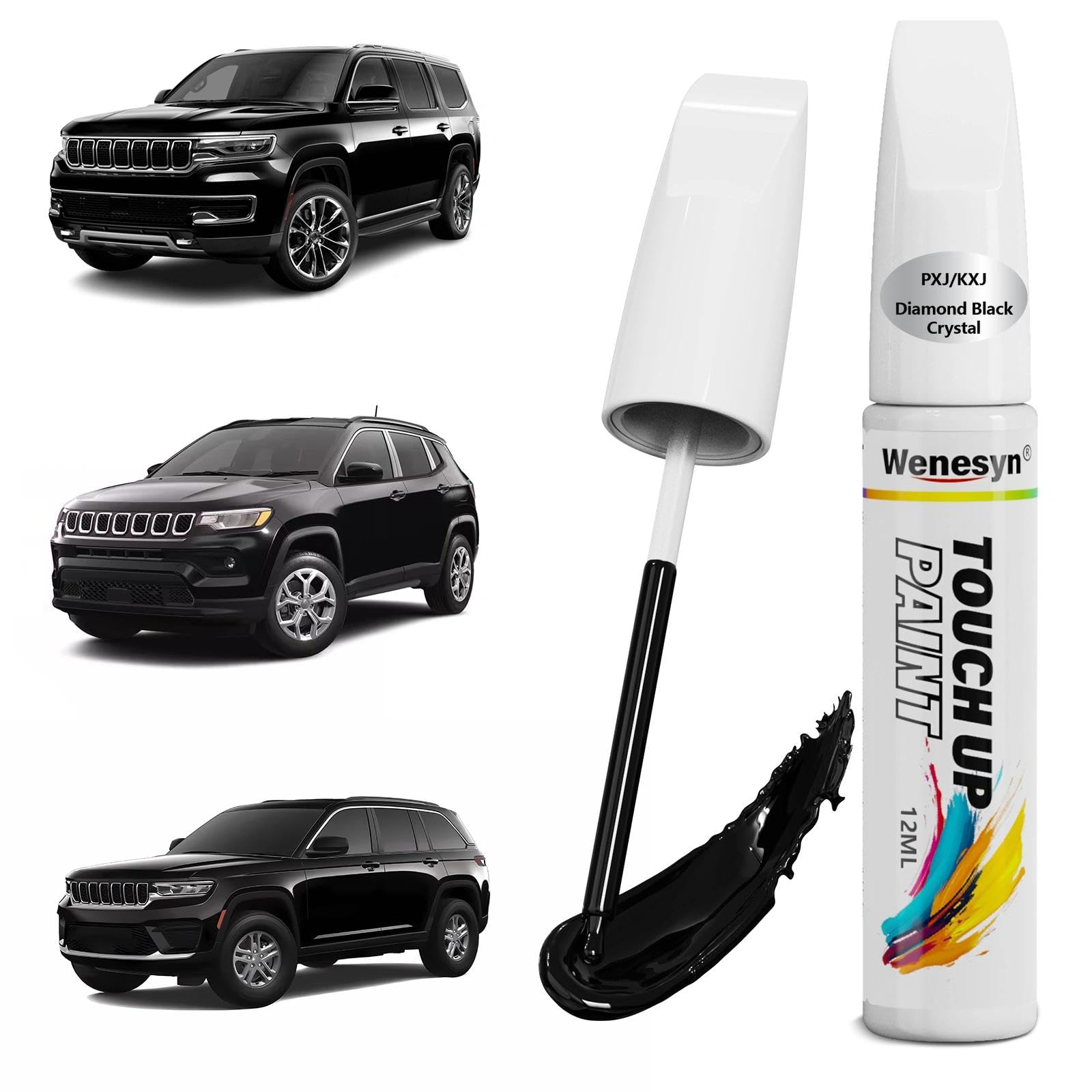Wenesyn PXJ/KXJ Diamond Black Crystal Touch Up Paint Compatible with Jeep, Automotive Paints Exact Match Grand Cherokee/Cherokee