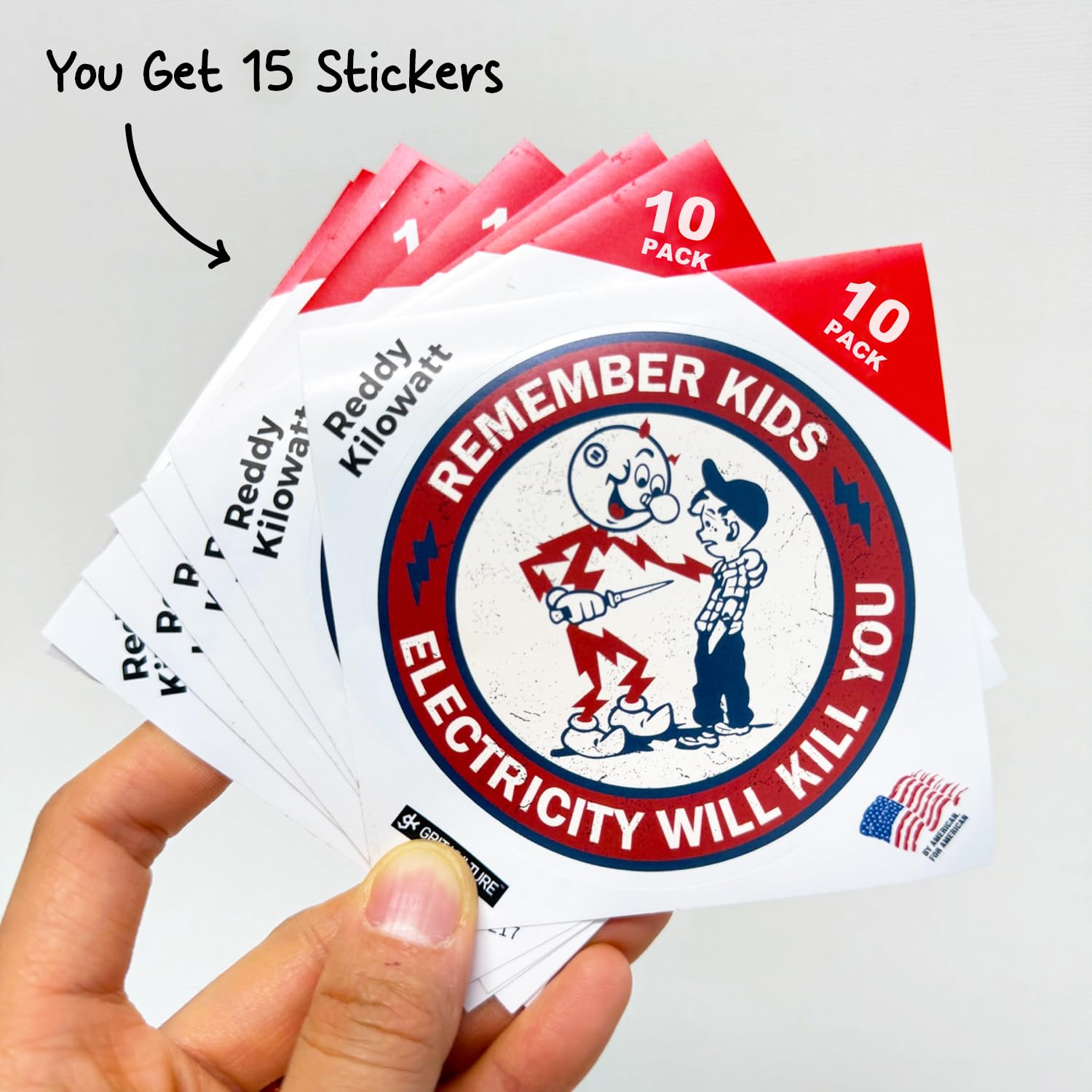 GRITKULTURE Remember Kids Electricity Will Kill You Decal Stickers 10 Pack 2.95 Inch Safety Warning for Hard Hat, Blue Collar, C