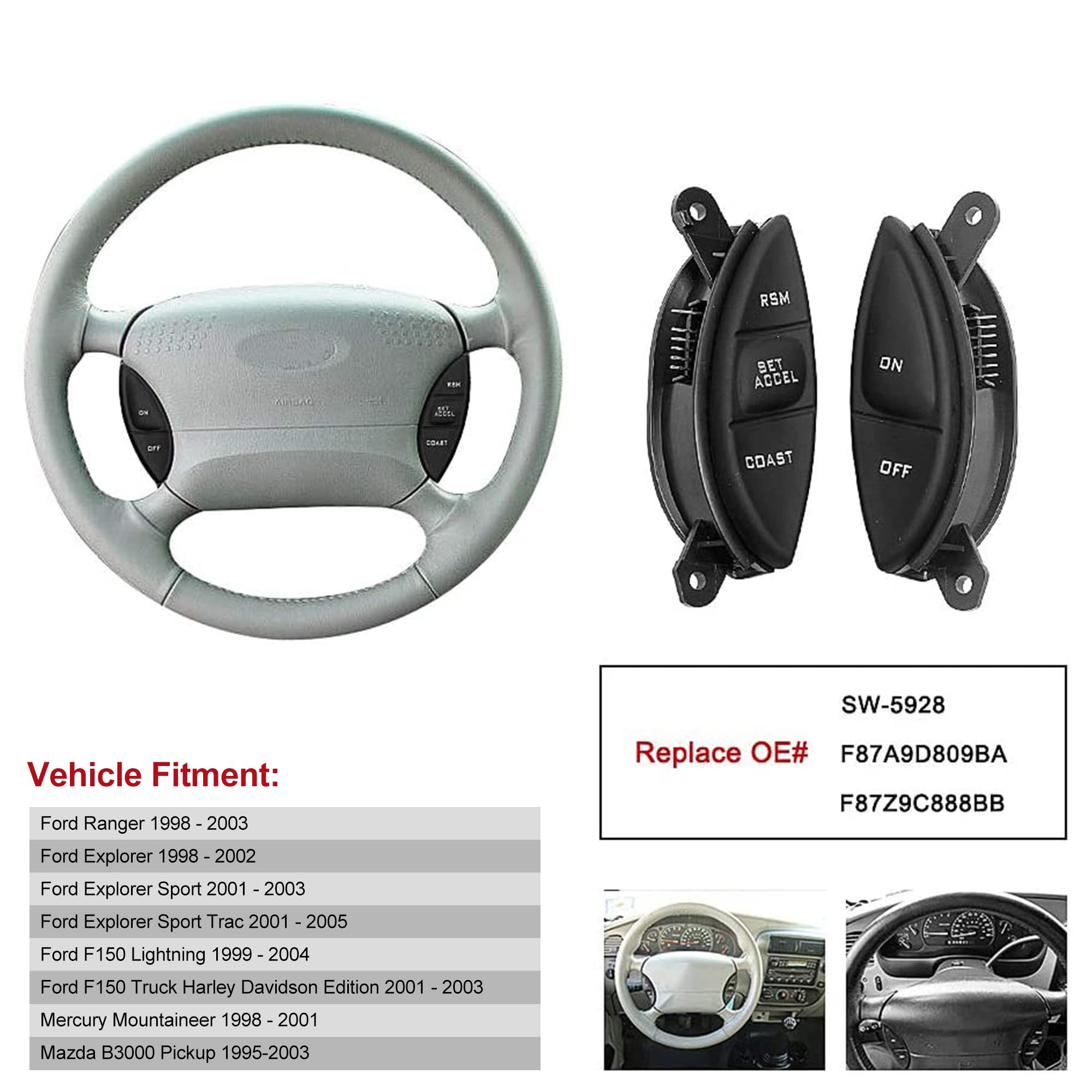 Basiker Steering Wheel Cruise Control Switch Button Fit For Ford Explorer & Ford Ranger Mercury Mazda Perfect Replacement Oem Sw